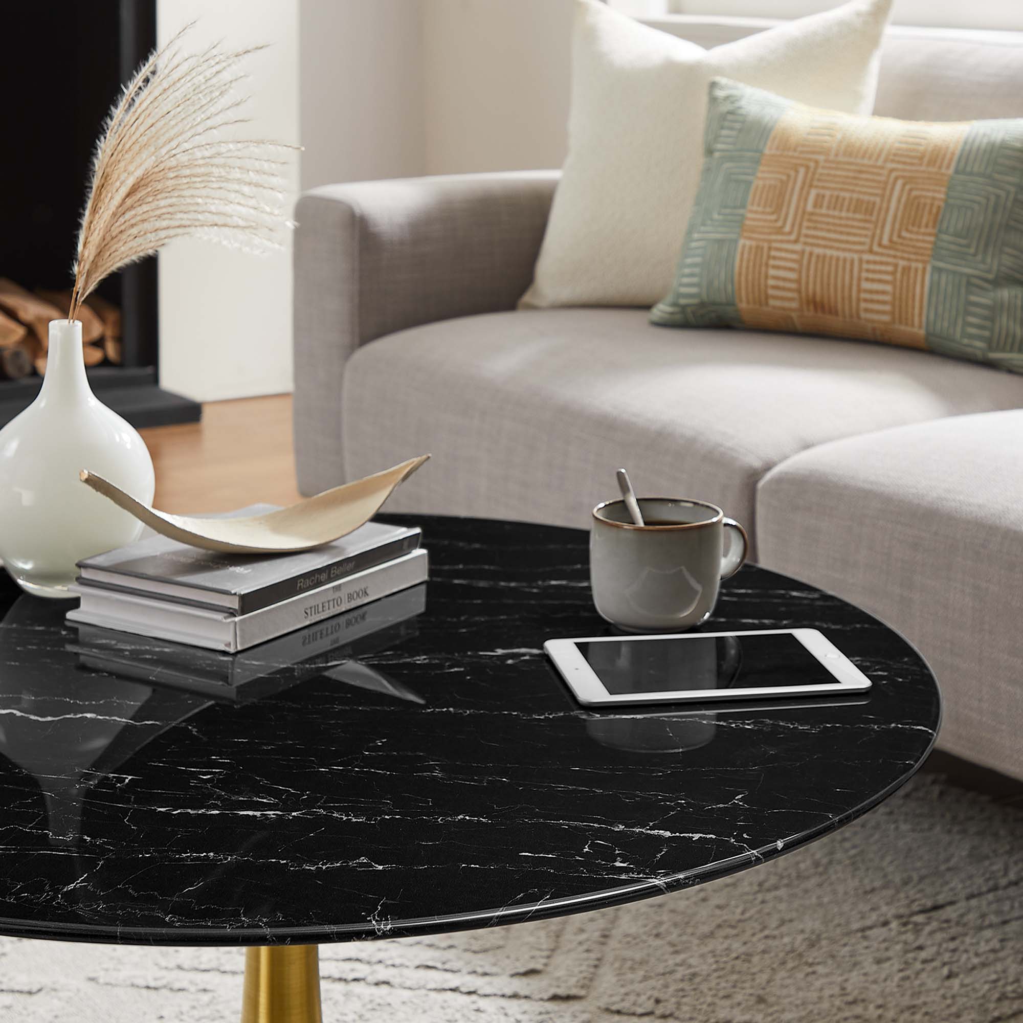 Lippa 36" Round Faux Marble Coffee Table
