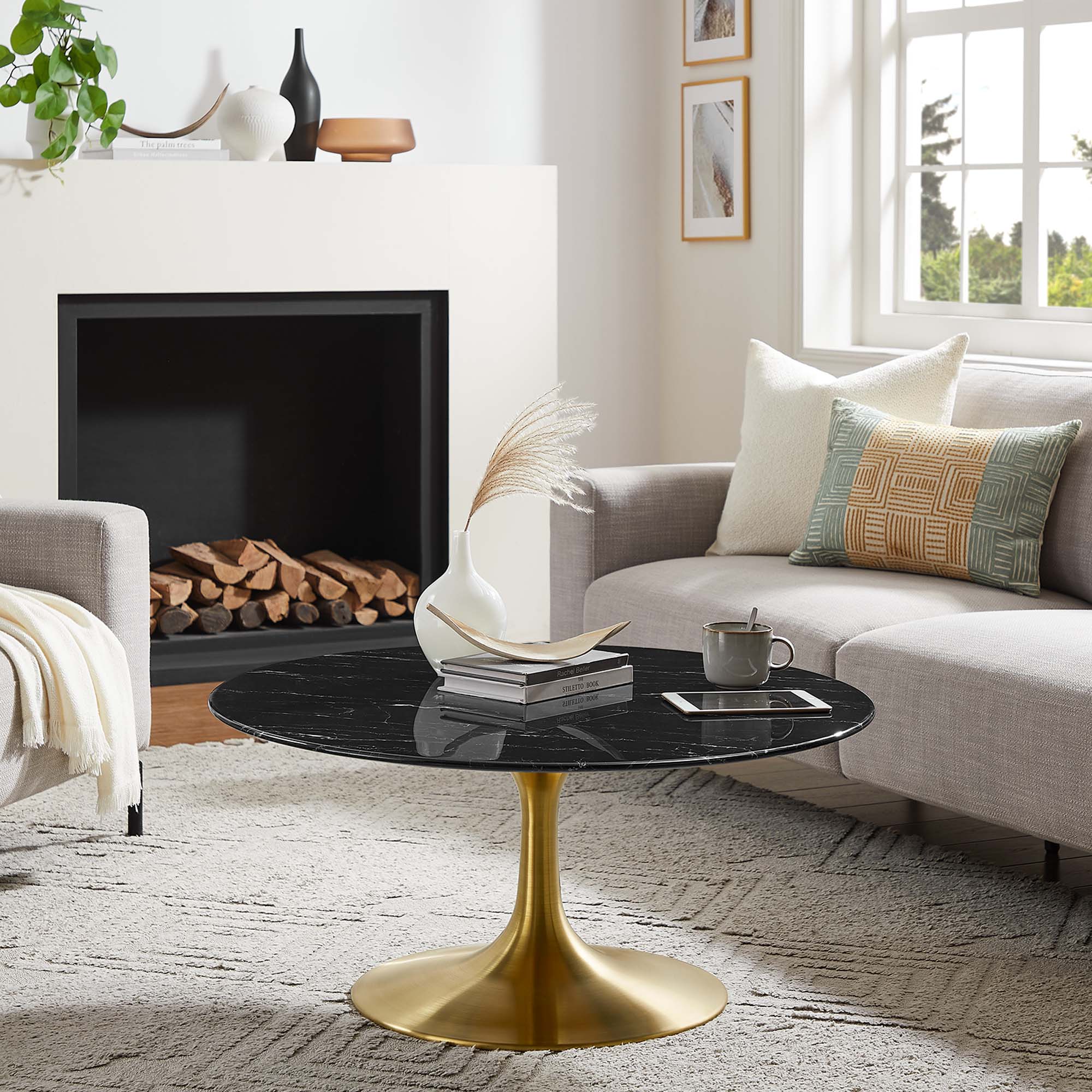 Lippa 36" Round Faux Marble Coffee Table