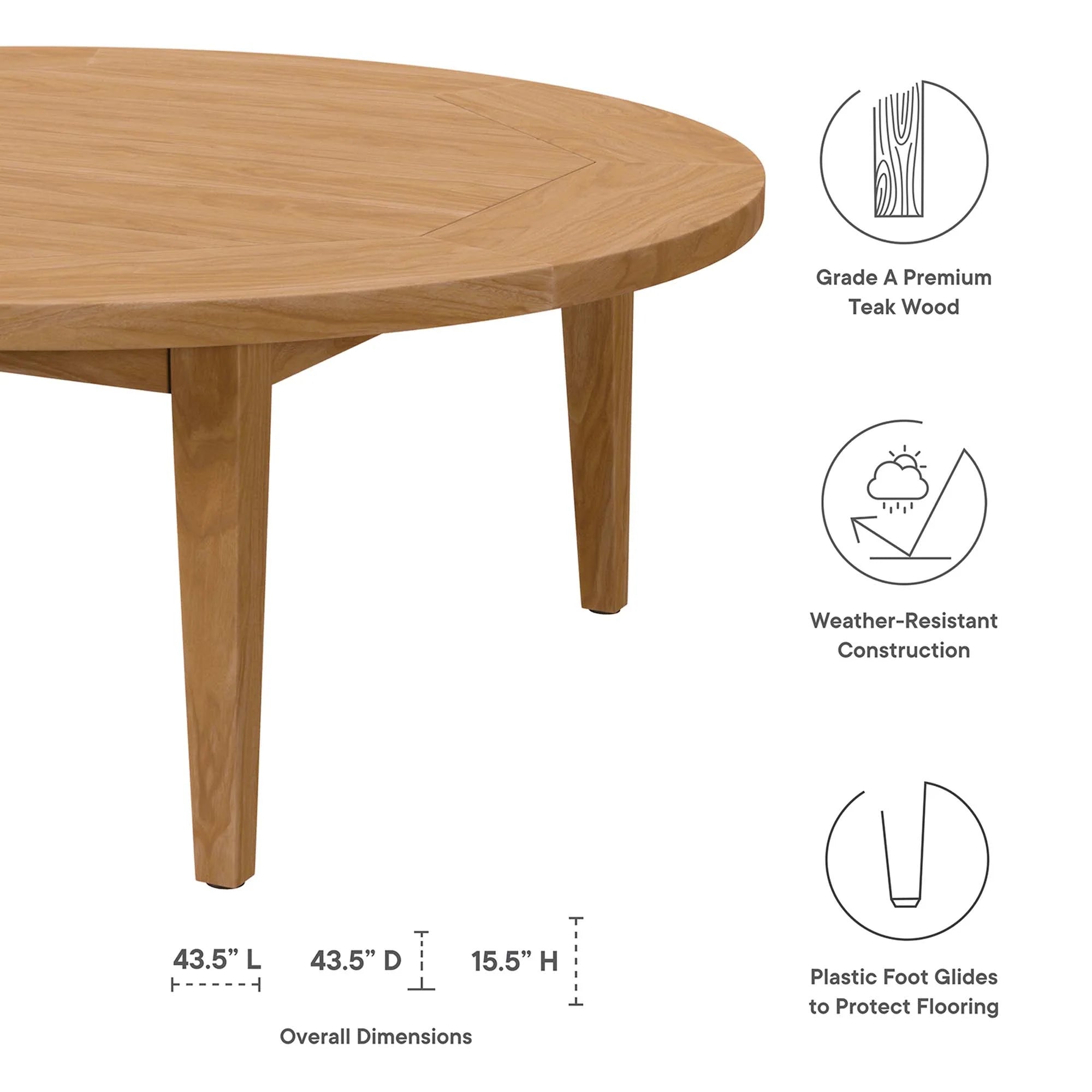 Table basse d'extérieur en bois de teck Brisbane en couleur naturelle
