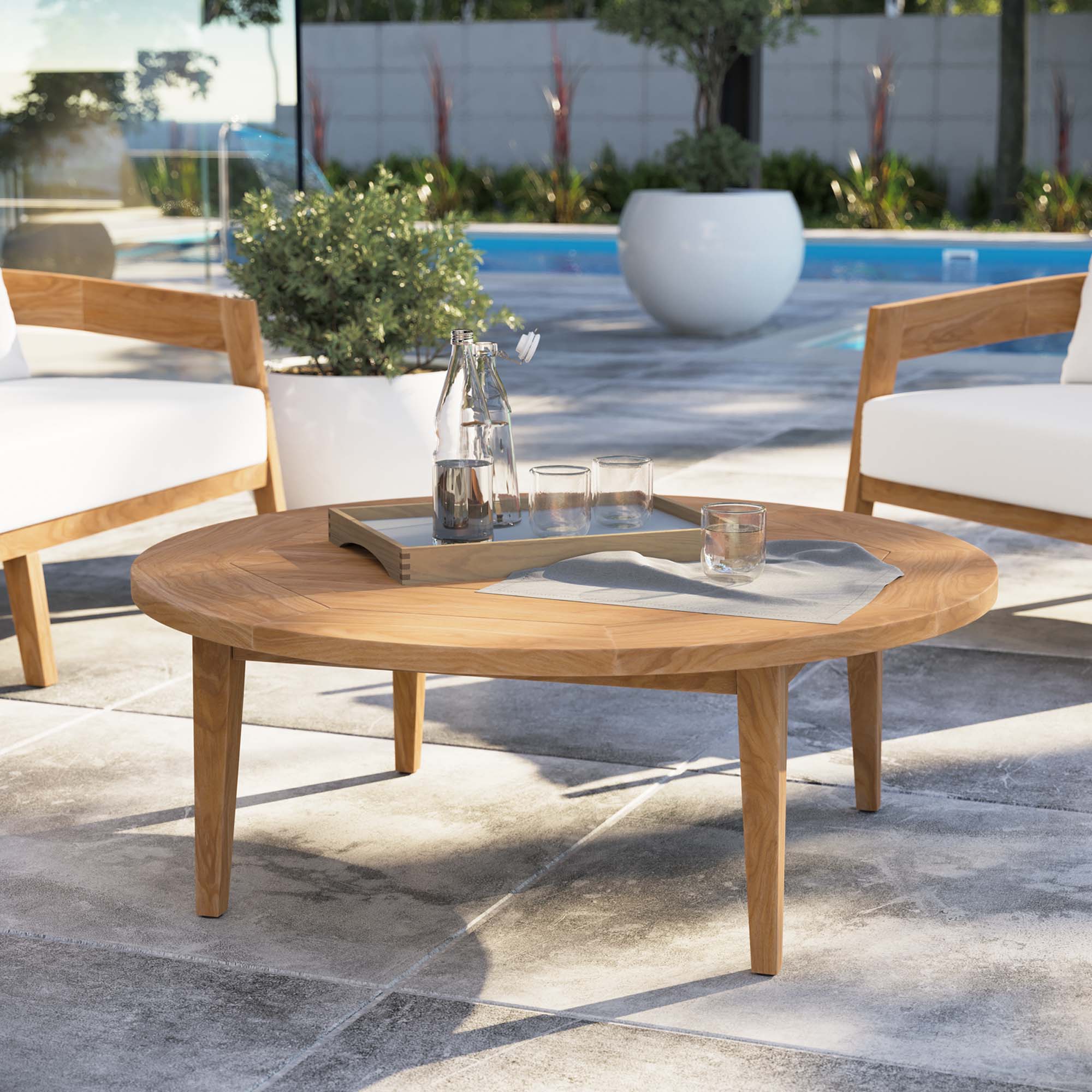 Table basse d'extérieur en bois de teck Brisbane en couleur naturelle