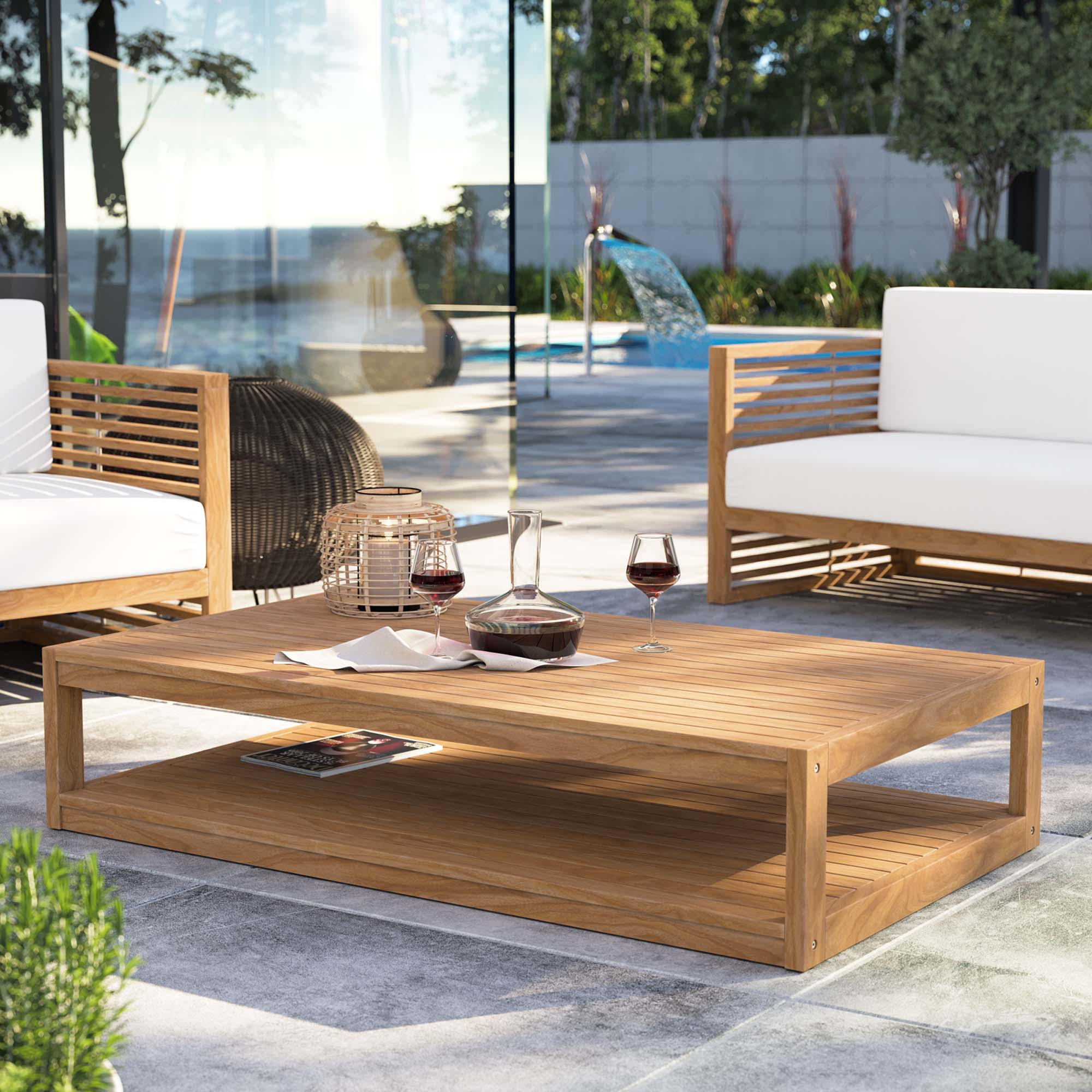 Table basse d'extérieur en bois de teck de Carlsbad en couleur naturelle