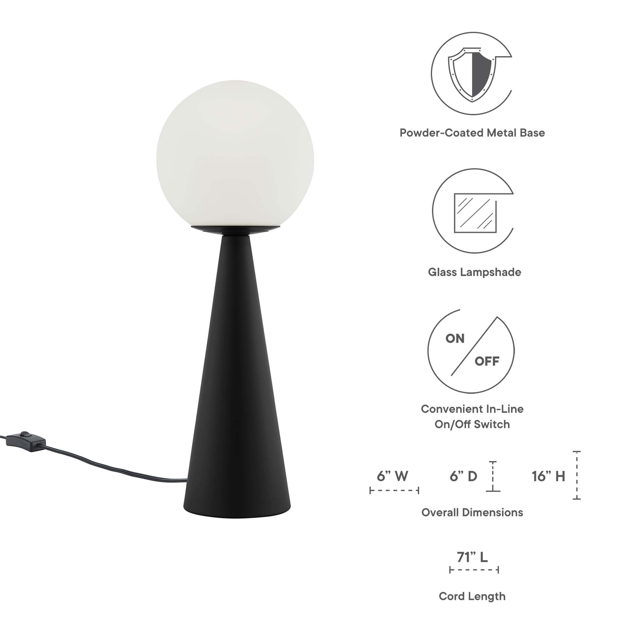 Lampe de table en verre Apex Glass Globe en blanc et noir