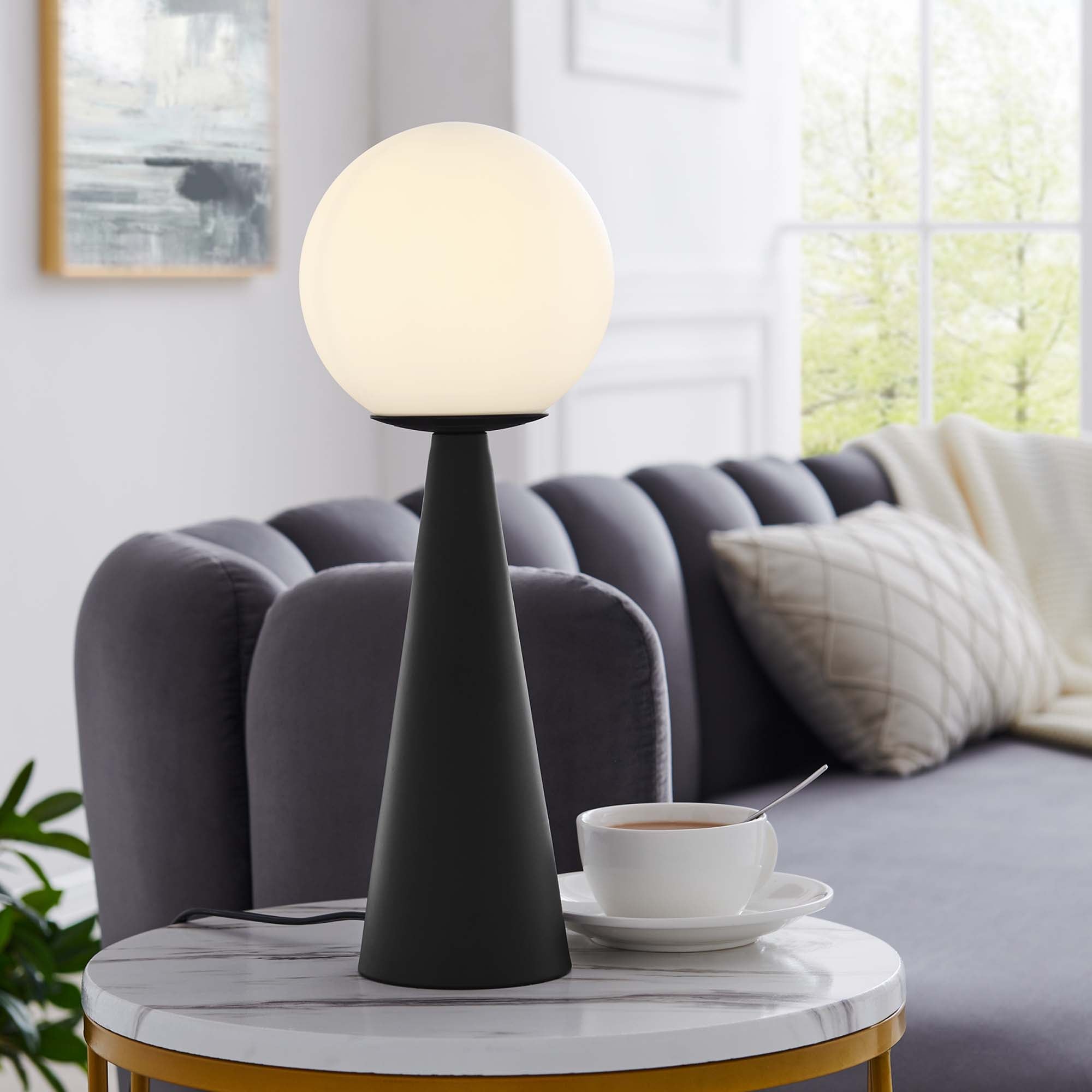 Lampe de table en verre Apex Glass Globe en blanc et noir