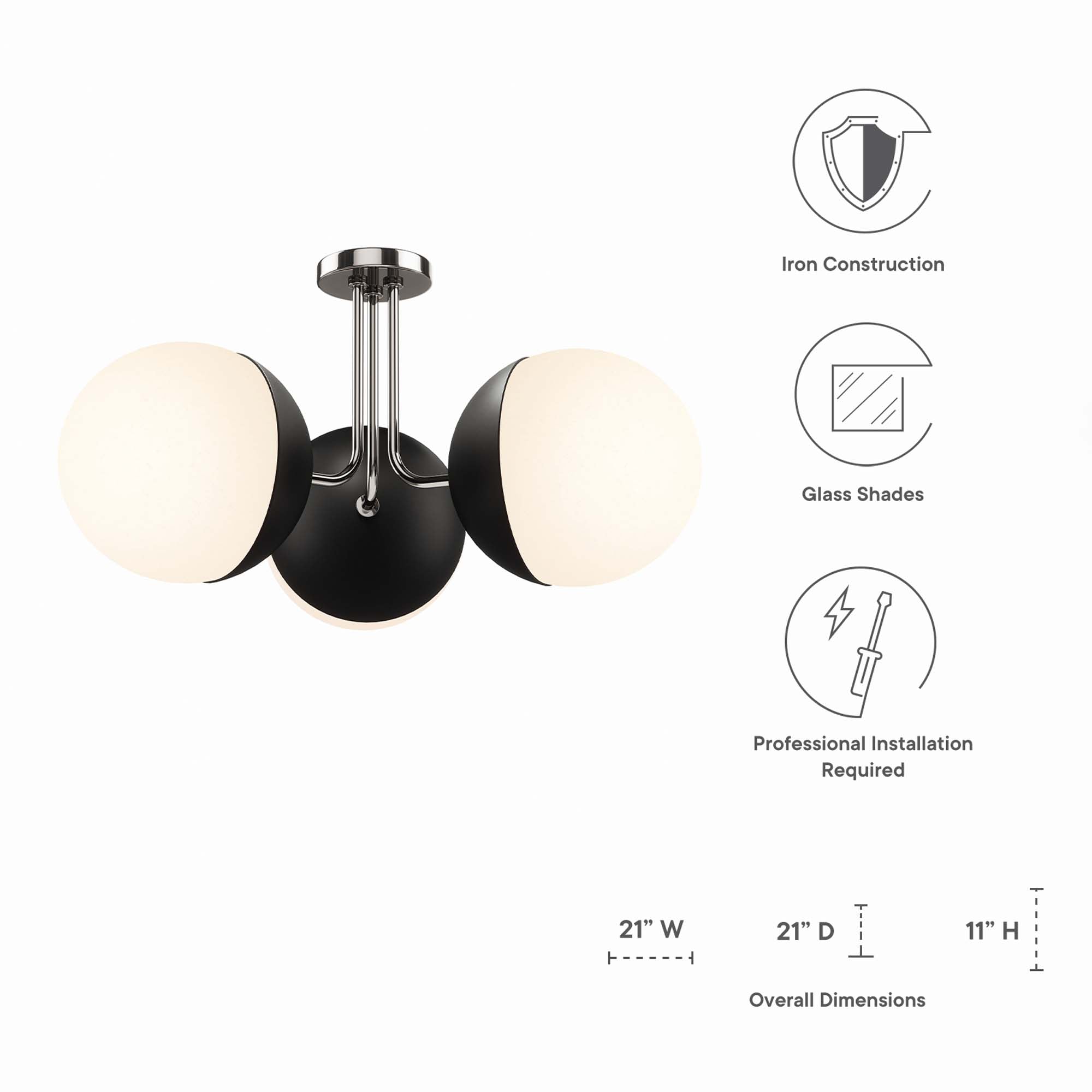 Plafonnier semi-encastré à 3 lampes Stellar