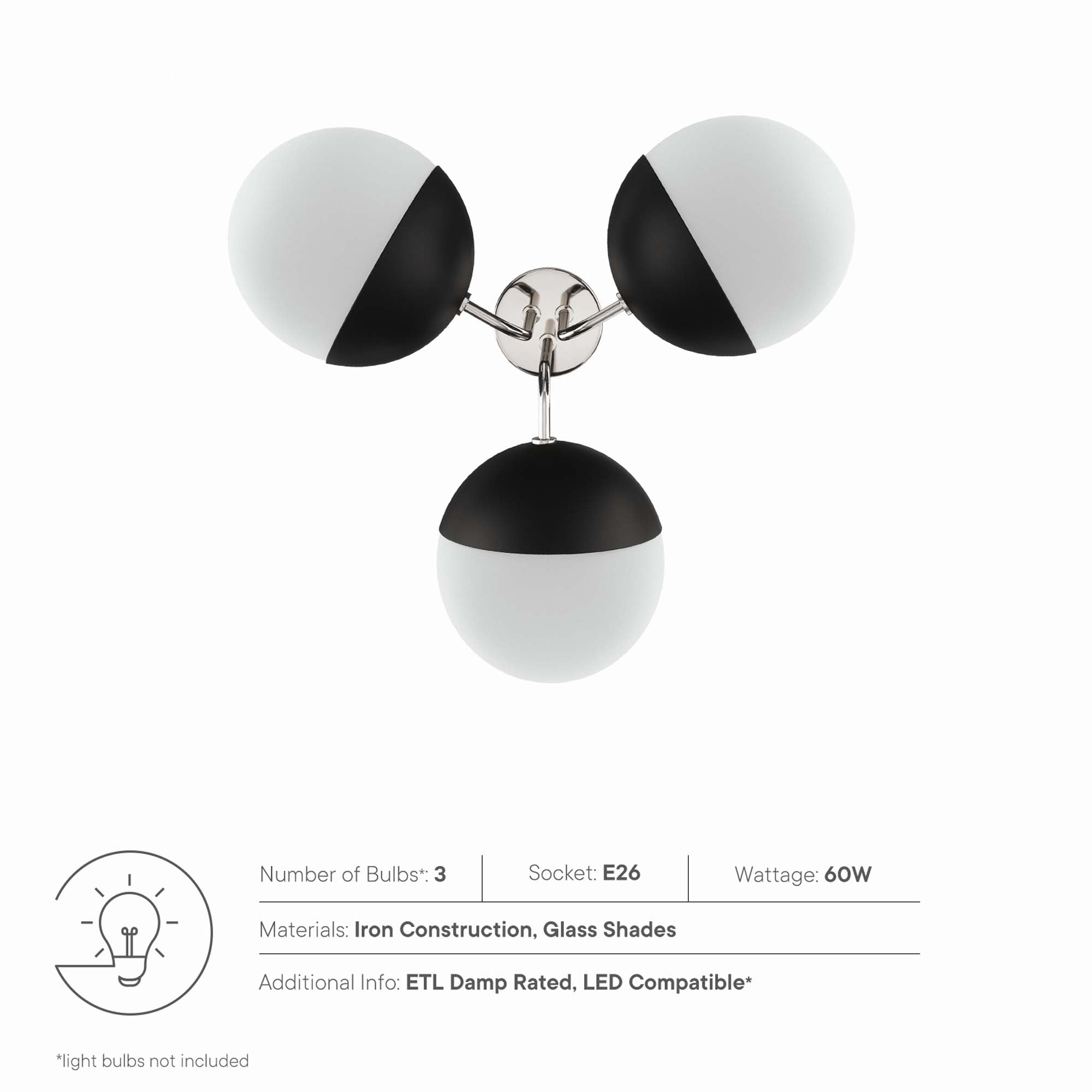 Plafonnier semi-encastré à 3 lampes Stellar