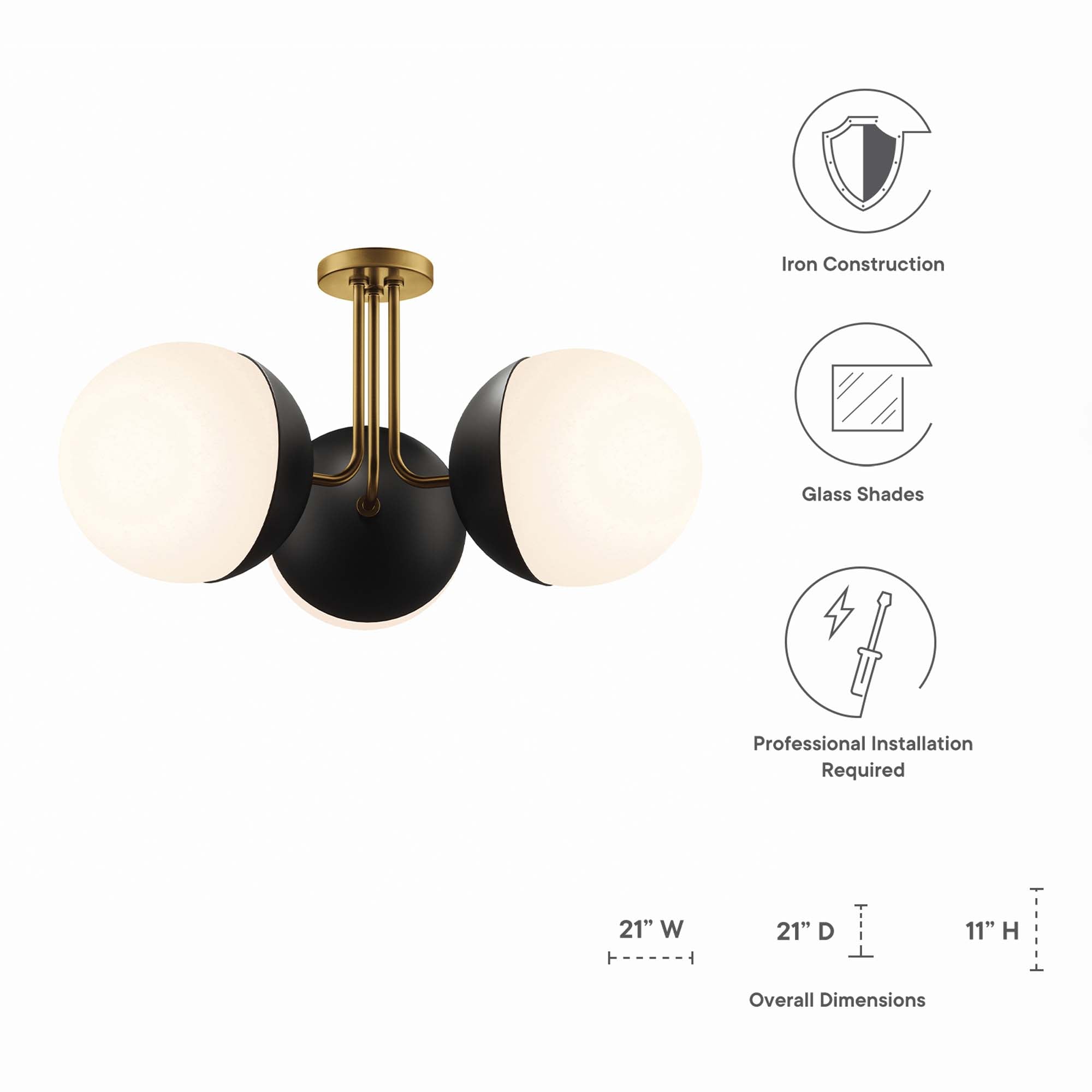 Plafonnier semi-encastré à 3 lampes Stellar