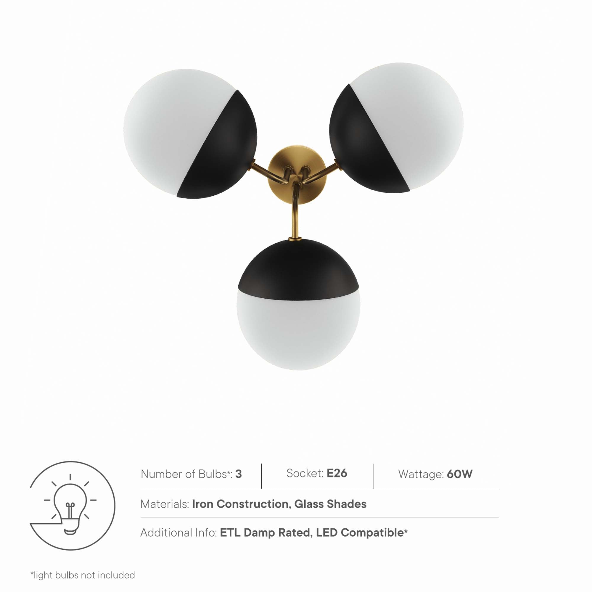 Plafonnier semi-encastré à 3 lampes Stellar