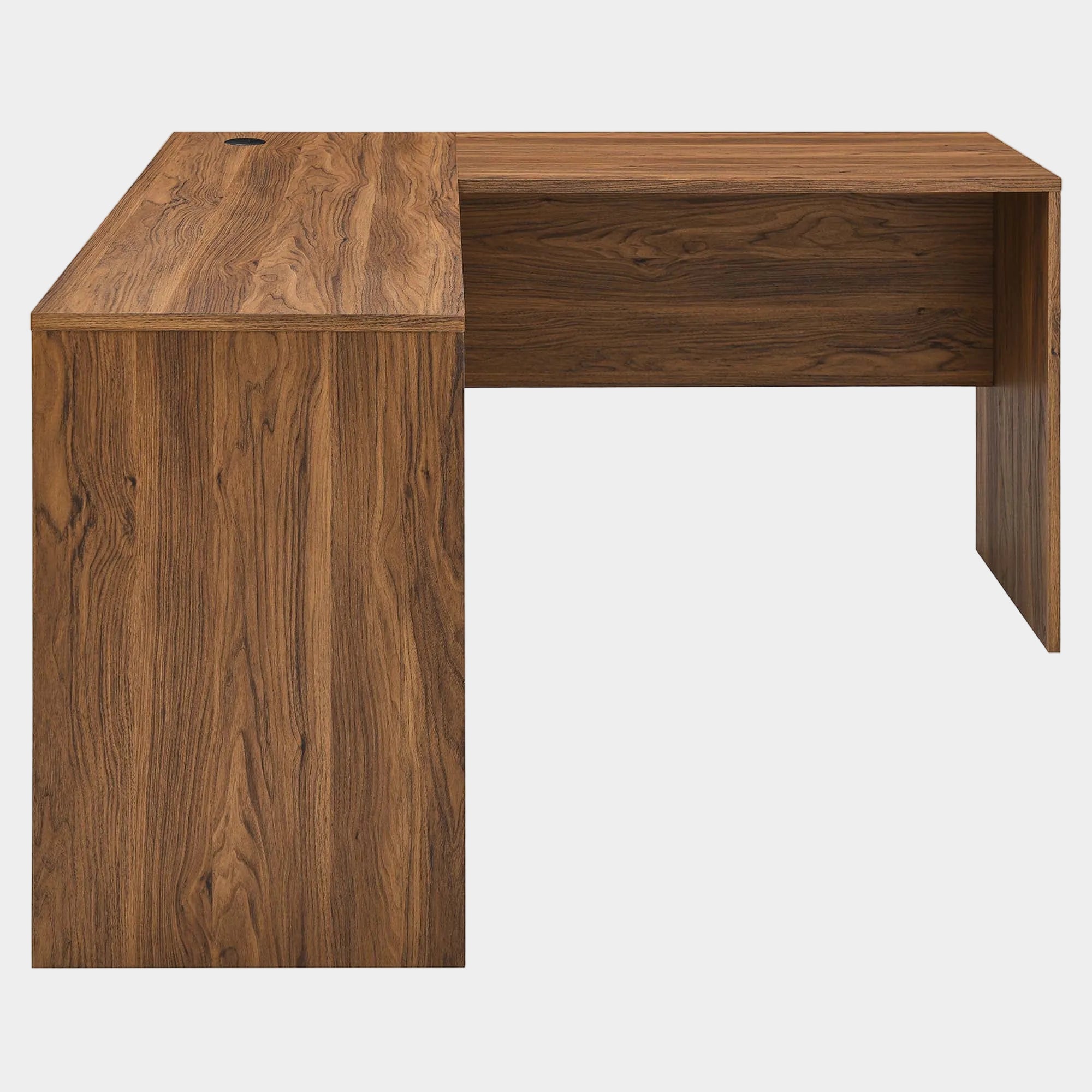 Venture L-Shaped Wood Office Desk in Walnut