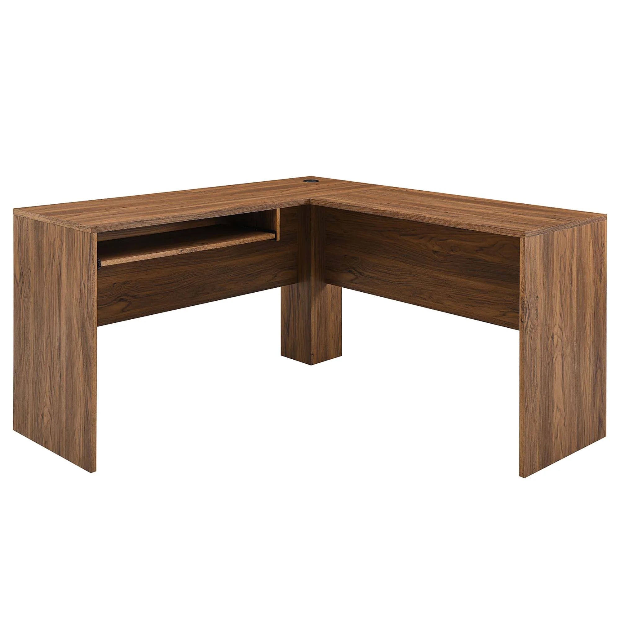 Venture L-Shaped Wood Office Desk in Walnut