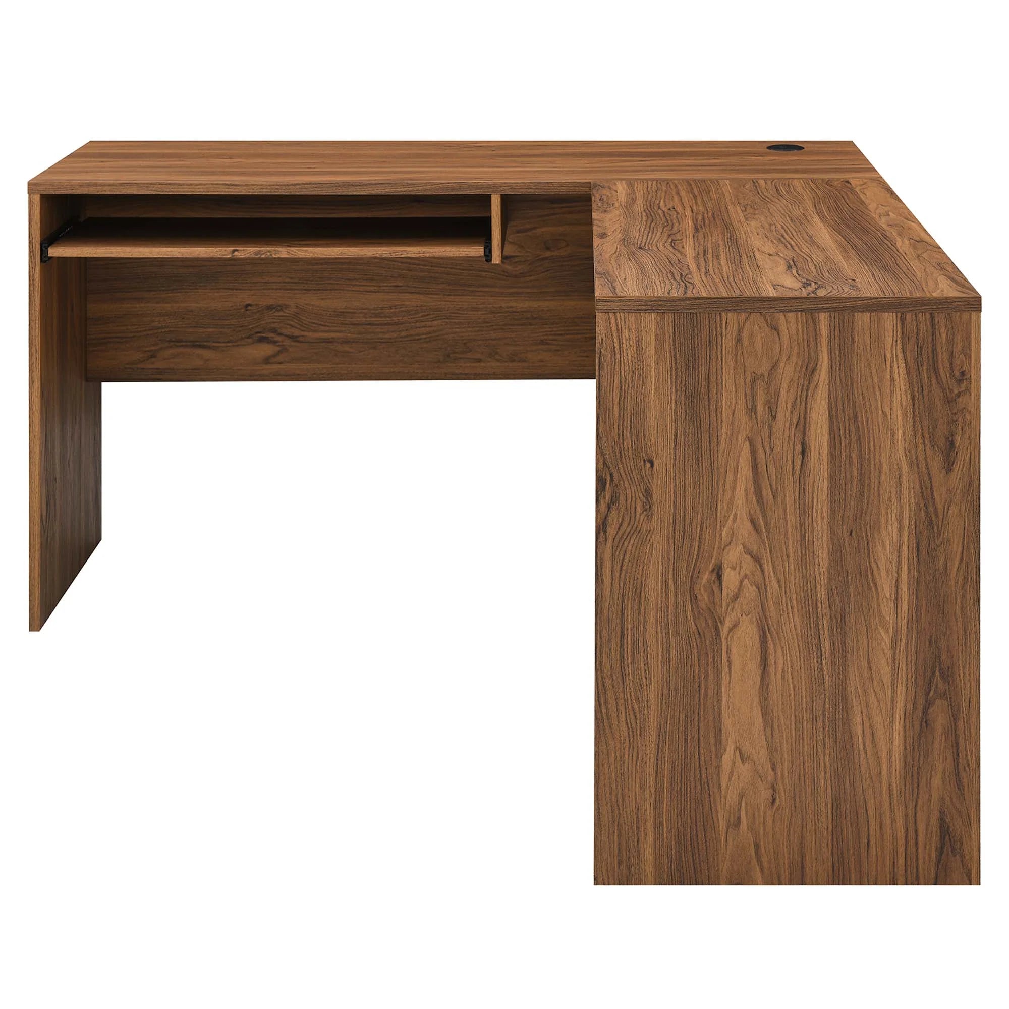 Venture L-Shaped Wood Office Desk in Walnut