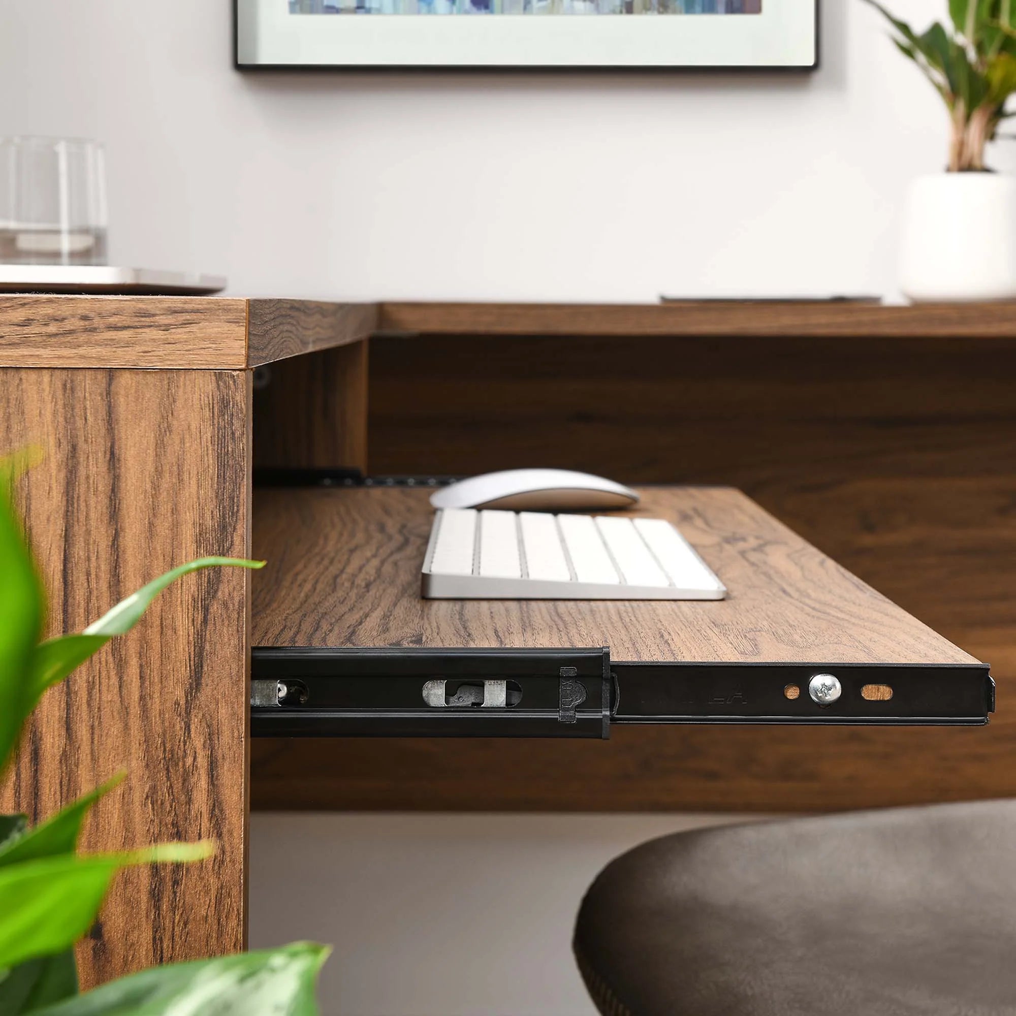 Venture L-Shaped Wood Office Desk in Walnut