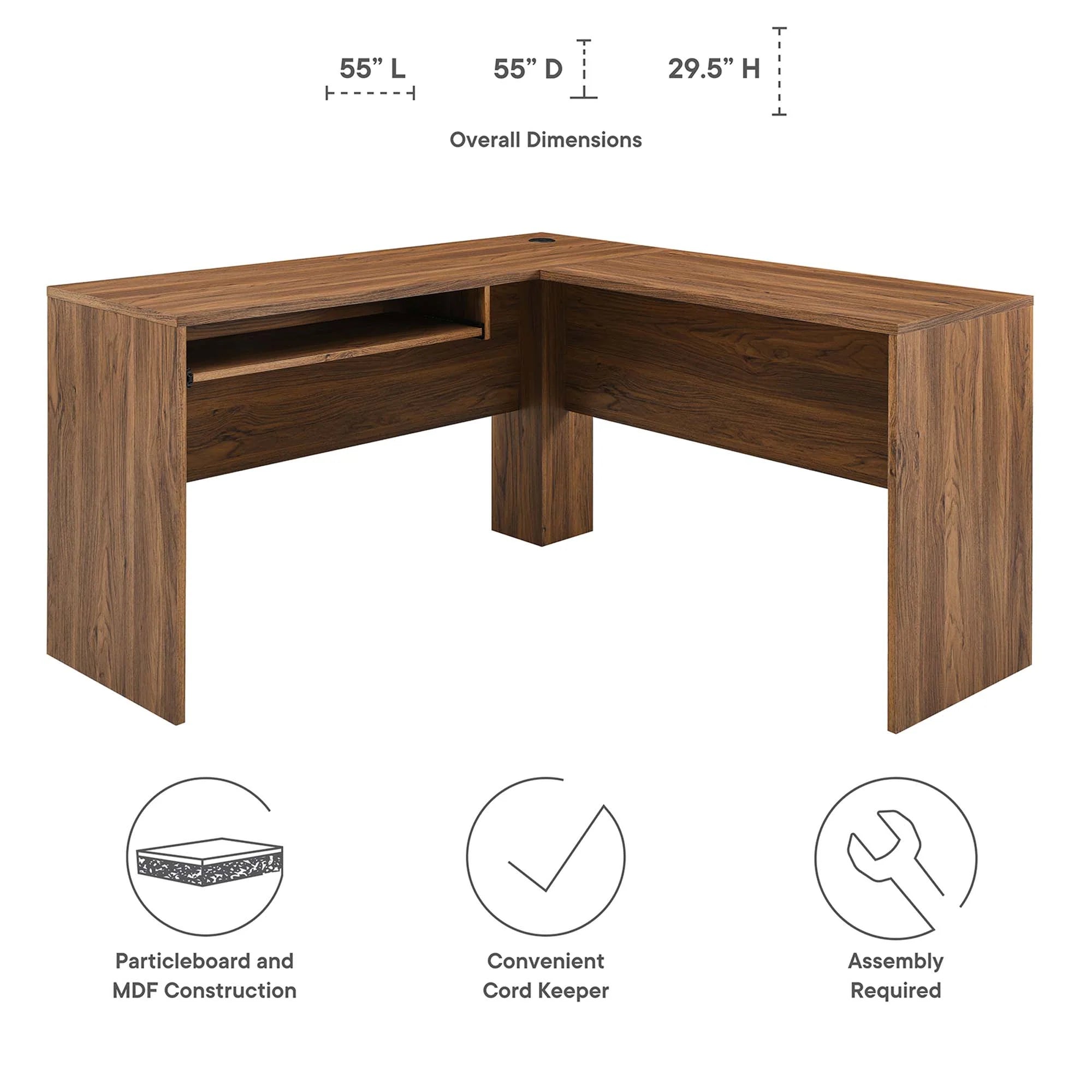 Venture L-Shaped Wood Office Desk in Walnut