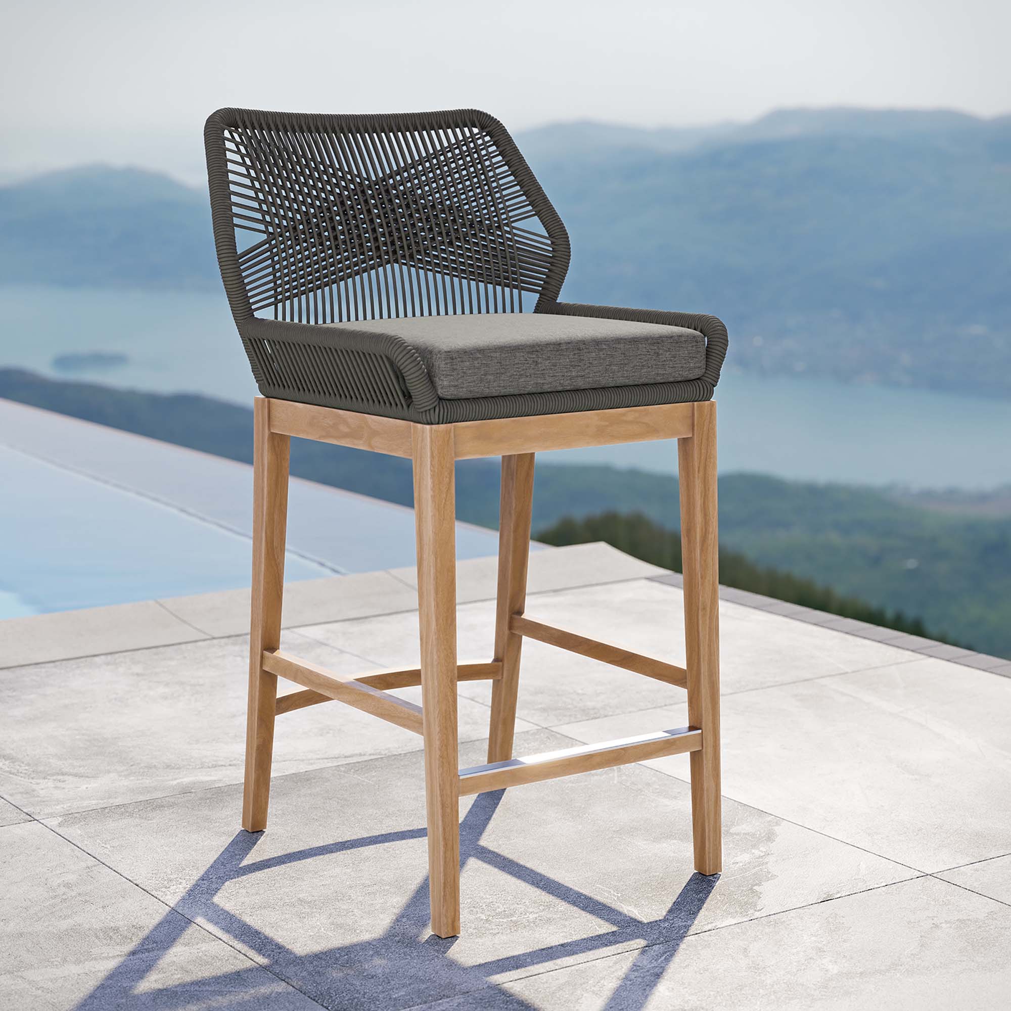 Tabouret de bar en bois de teck pour patio extérieur Wellspring