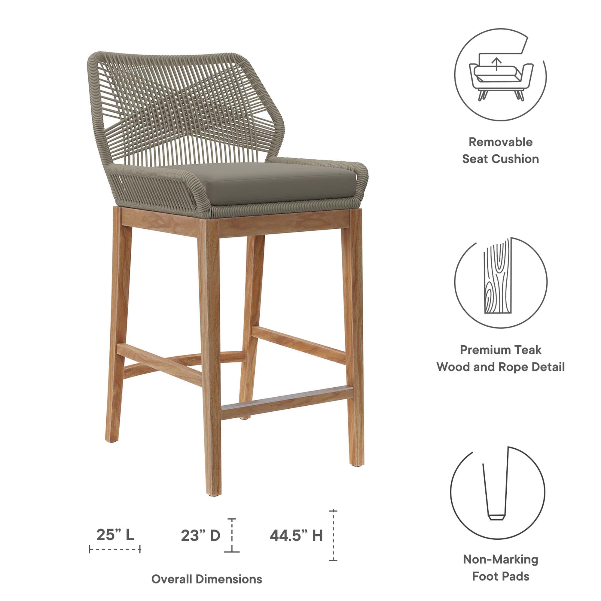 Tabouret de bar en bois de teck pour patio extérieur Wellspring