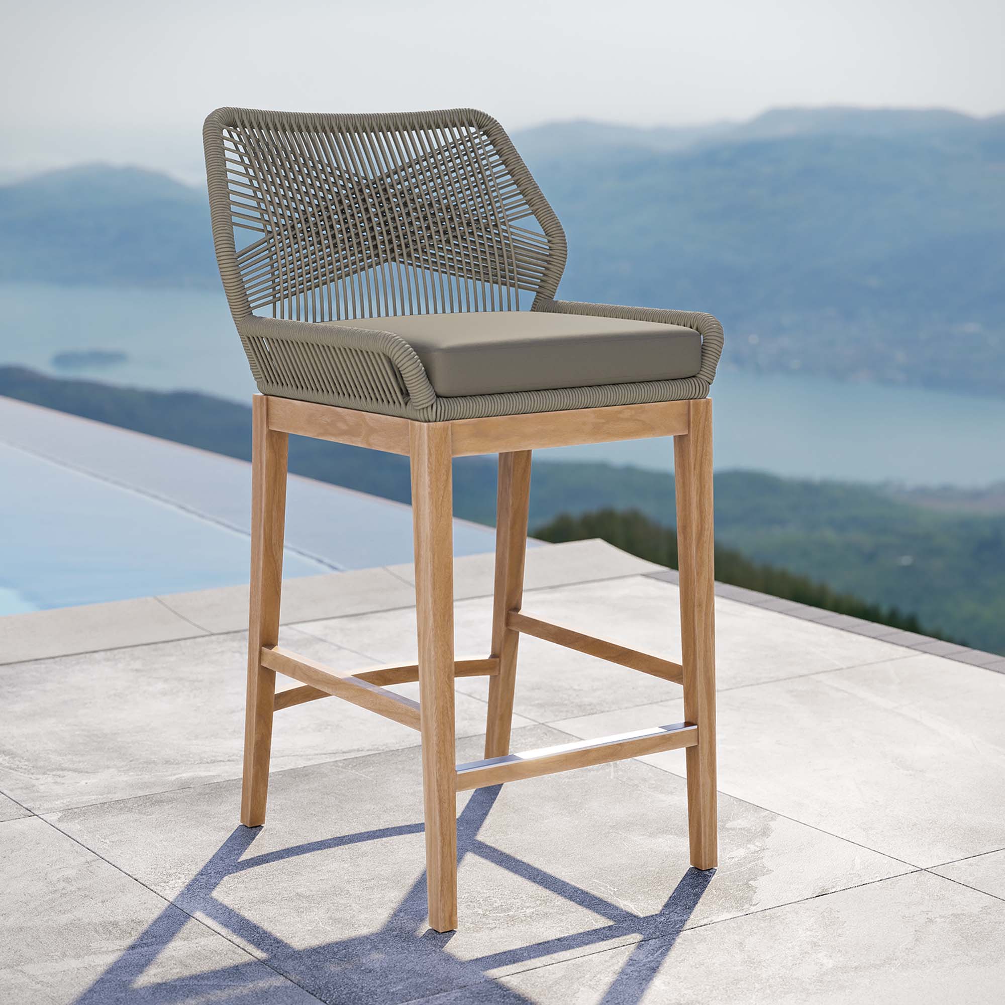 Tabouret de bar en bois de teck pour patio extérieur Wellspring