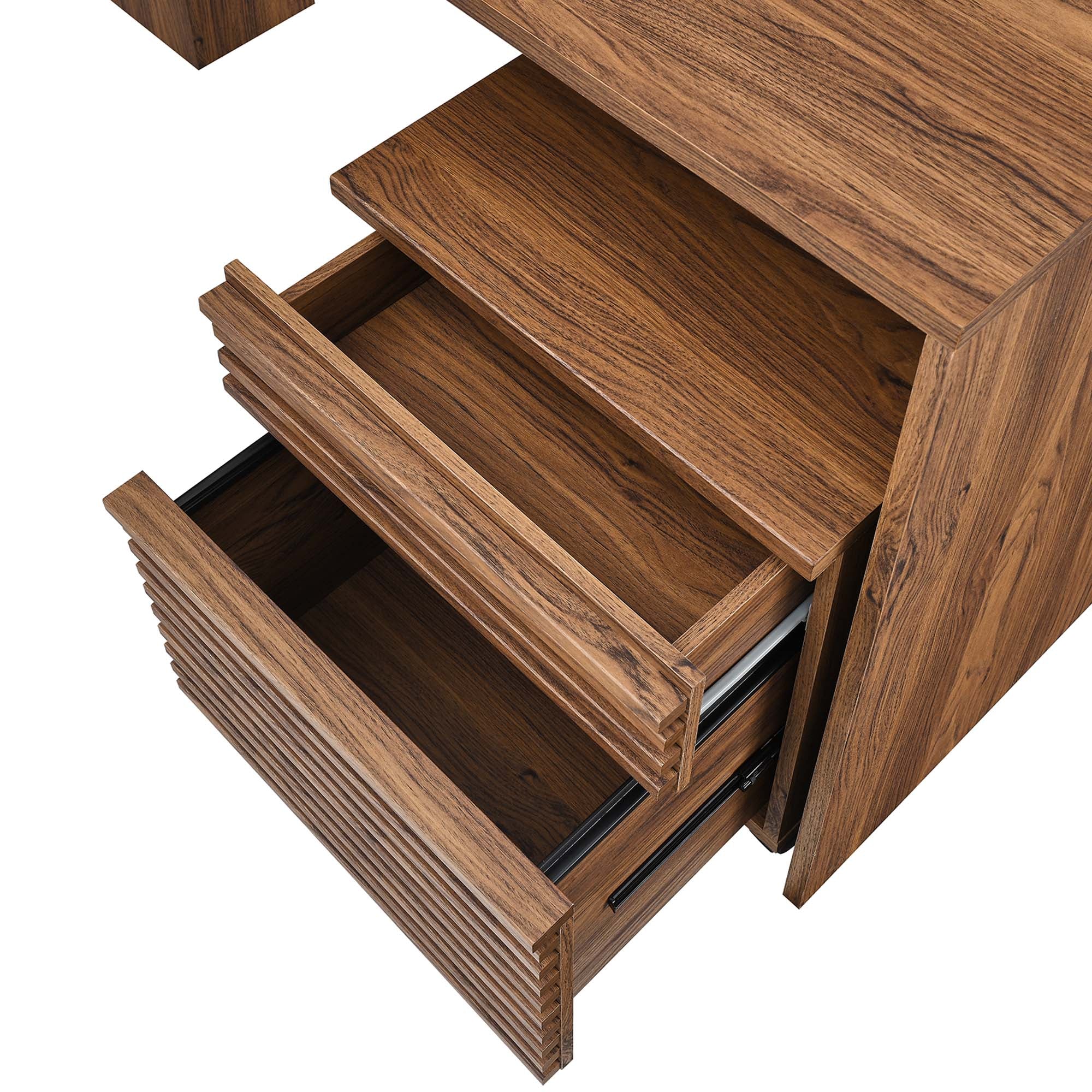 Render Wood Desk and File Cabinet Set in Walnut