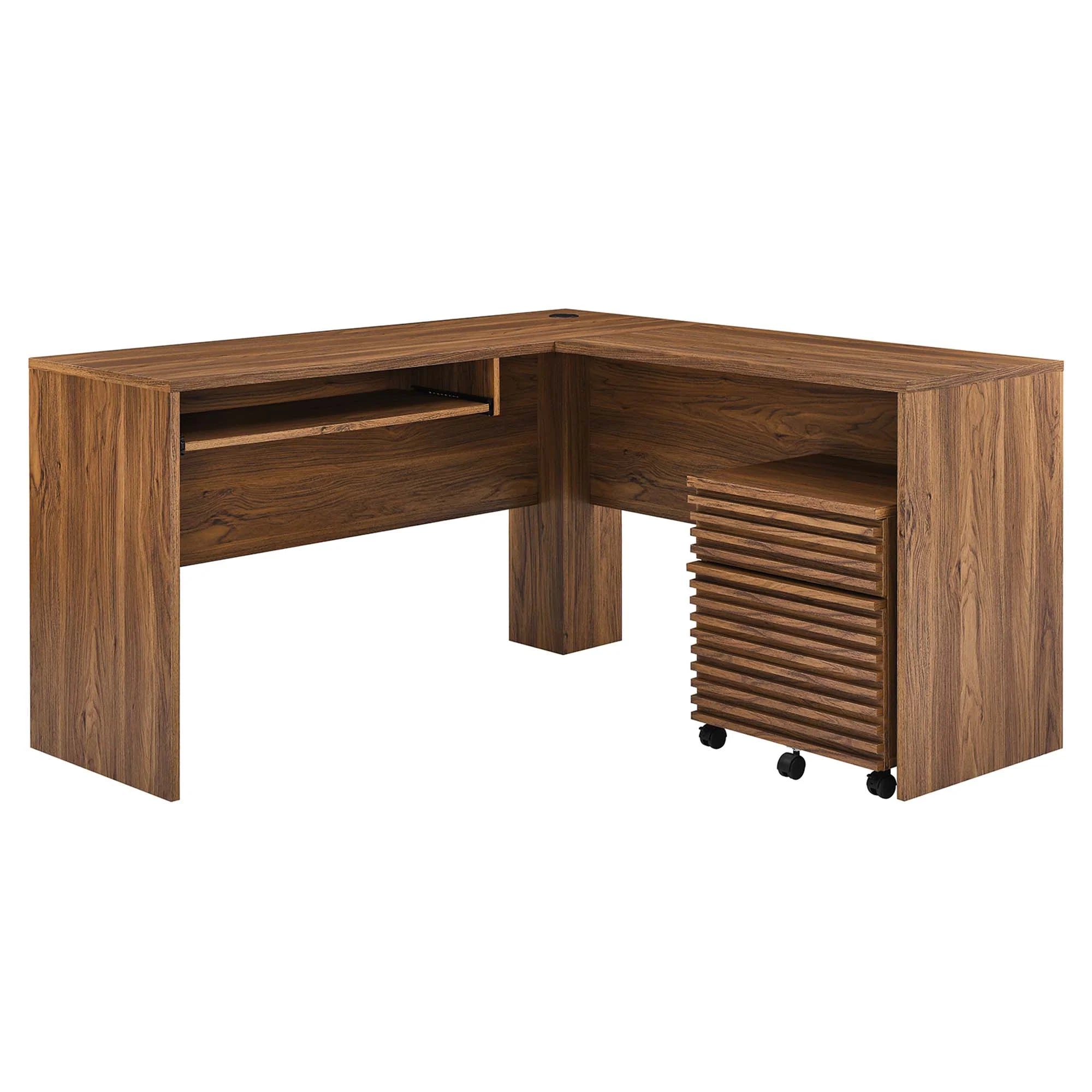 Render Wood Desk and File Cabinet Set in Walnut