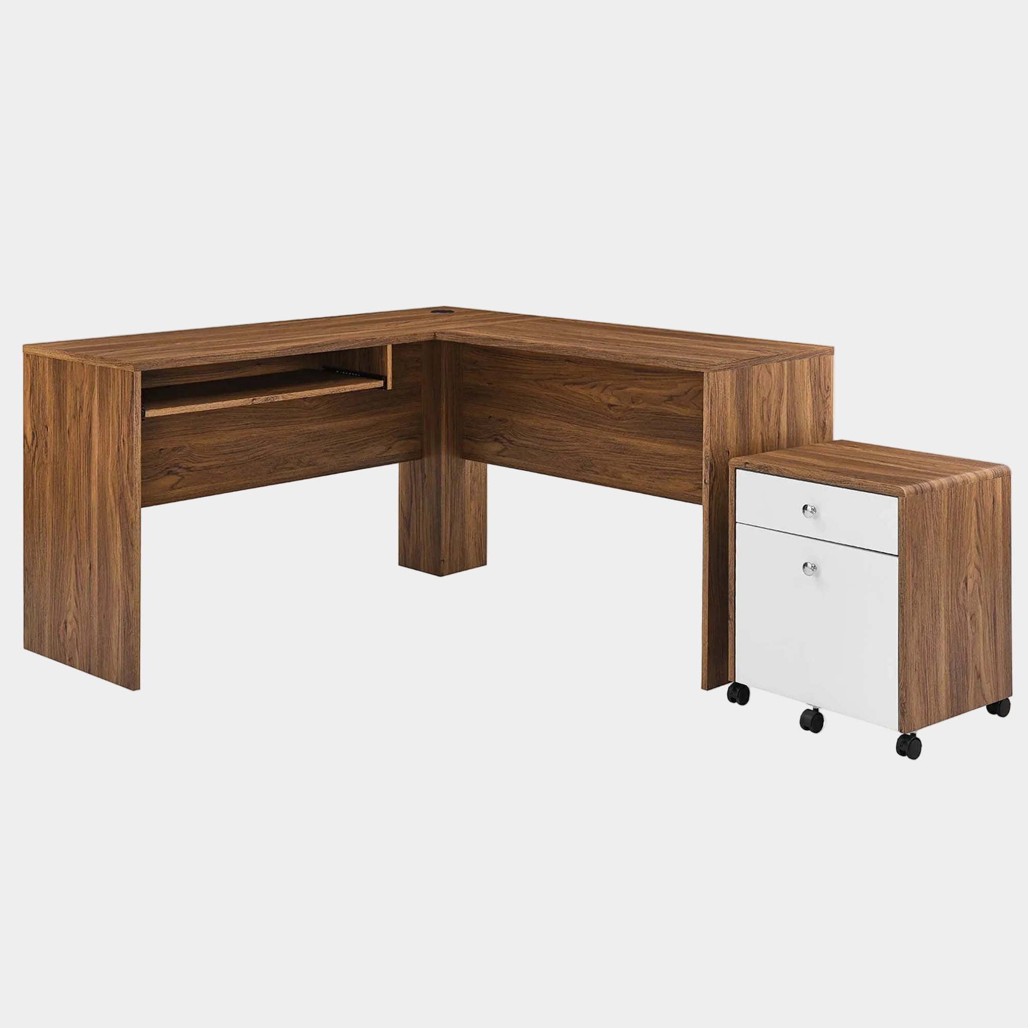 Transmit Wood Desk and File Cabinet Set in Walnut White