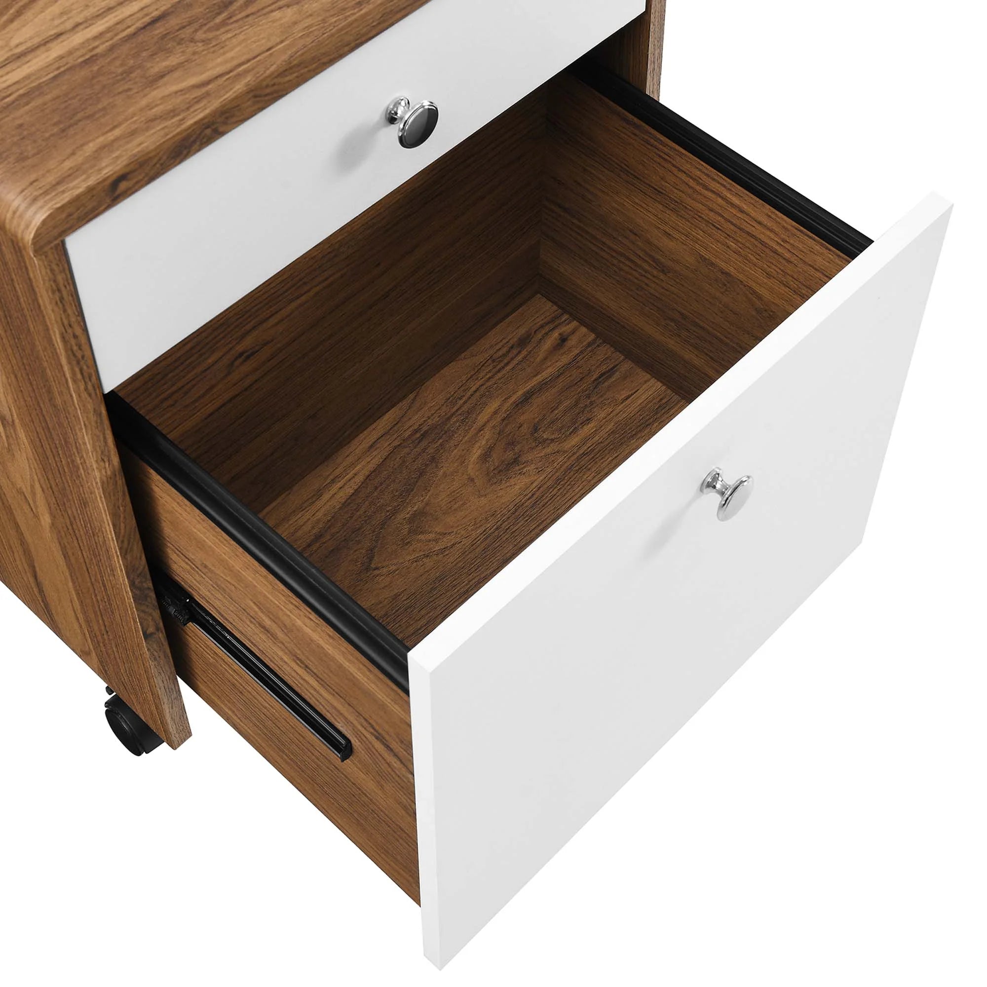 Transmit Wood Desk and File Cabinet Set in Walnut White
