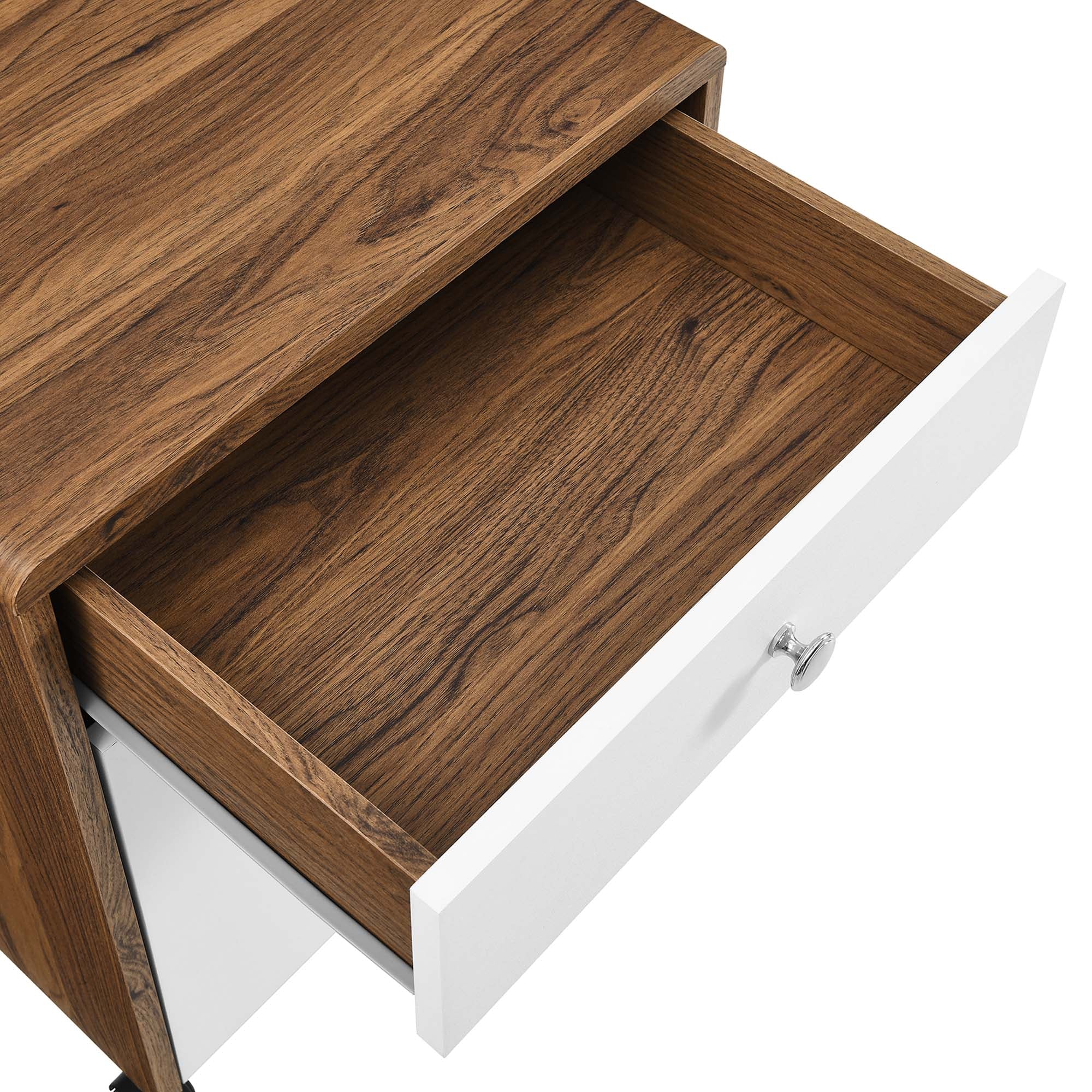 Transmit Wood Desk and File Cabinet Set in Walnut White
