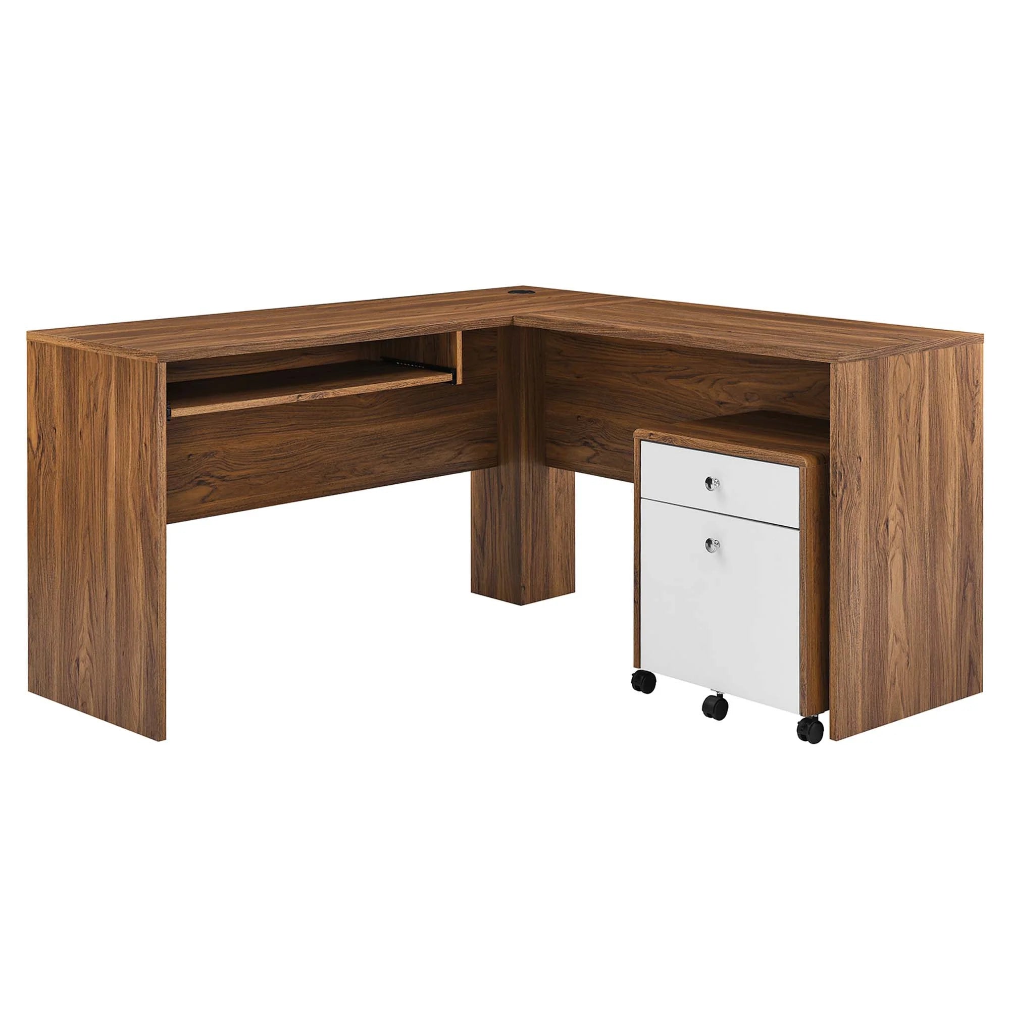 Transmit Wood Desk and File Cabinet Set in Walnut White