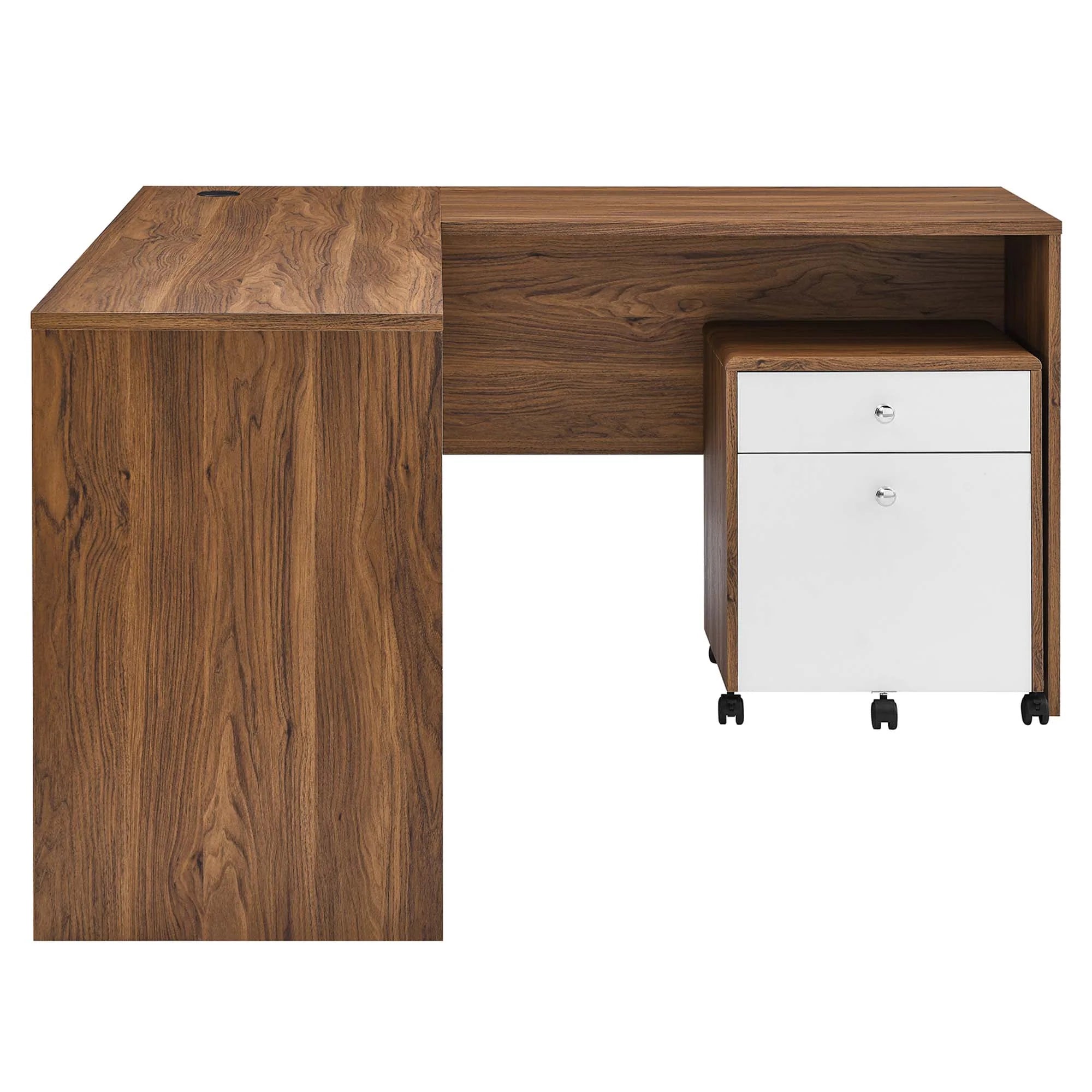 Transmit Wood Desk and File Cabinet Set in Walnut White