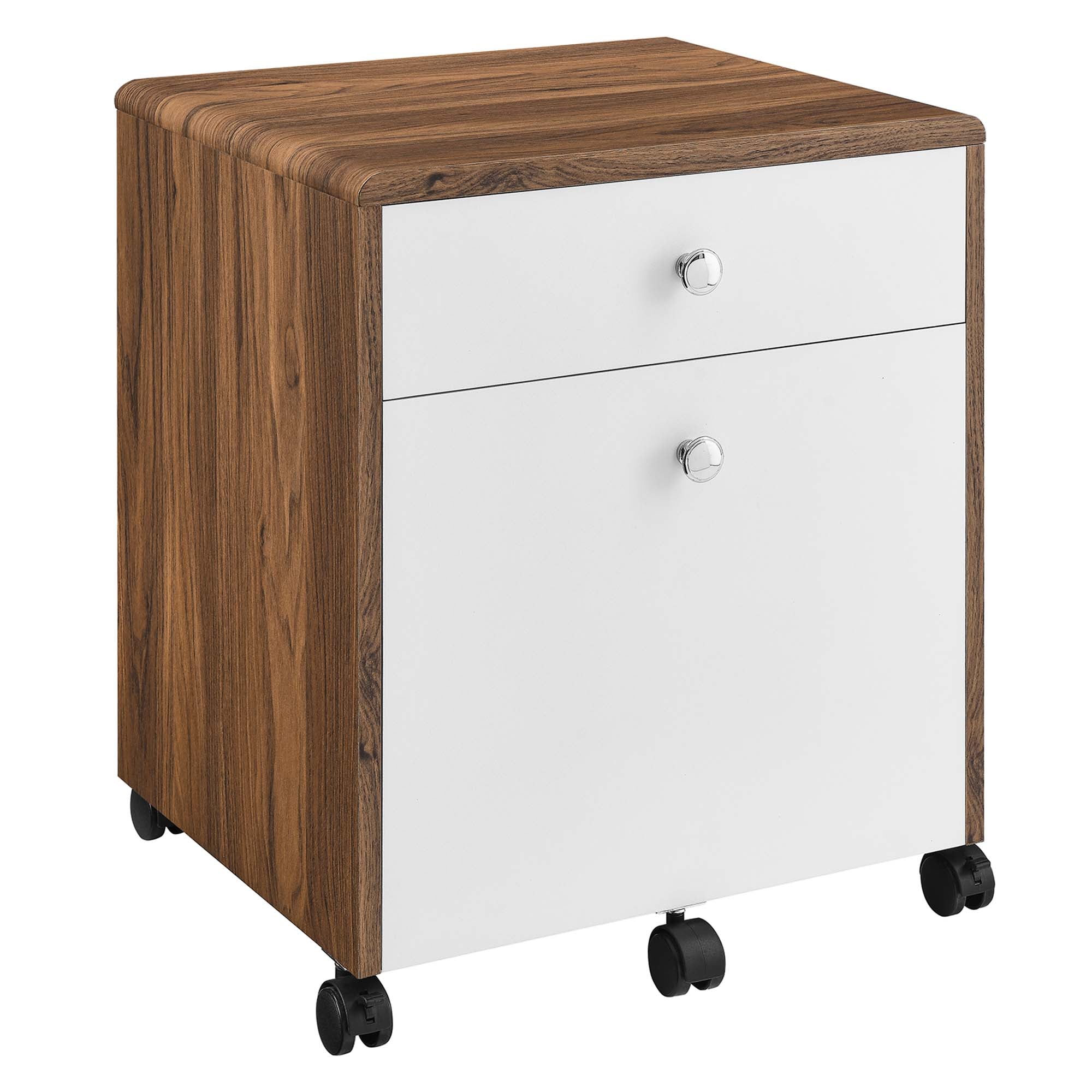 Transmit Wood Desk and File Cabinet Set in Walnut White
