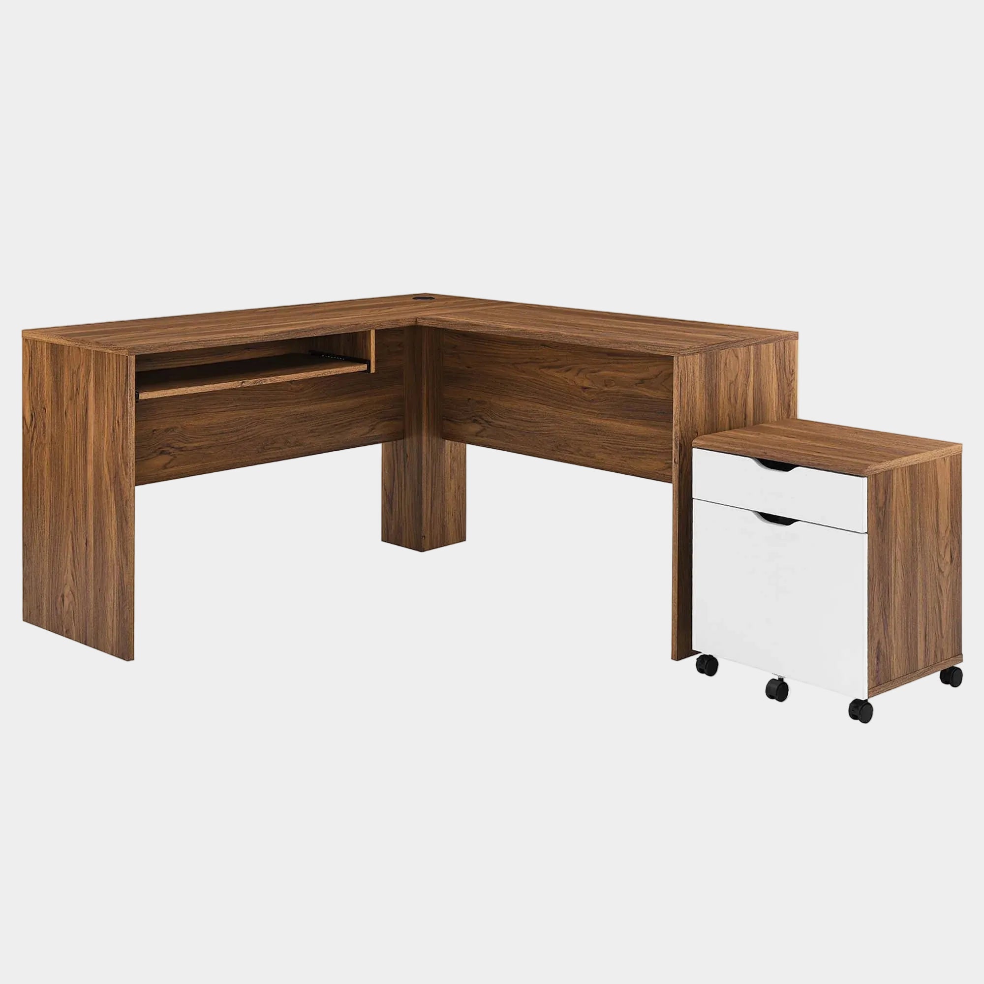 Envision Wood Desk and File Cabinet Set in Walnut White