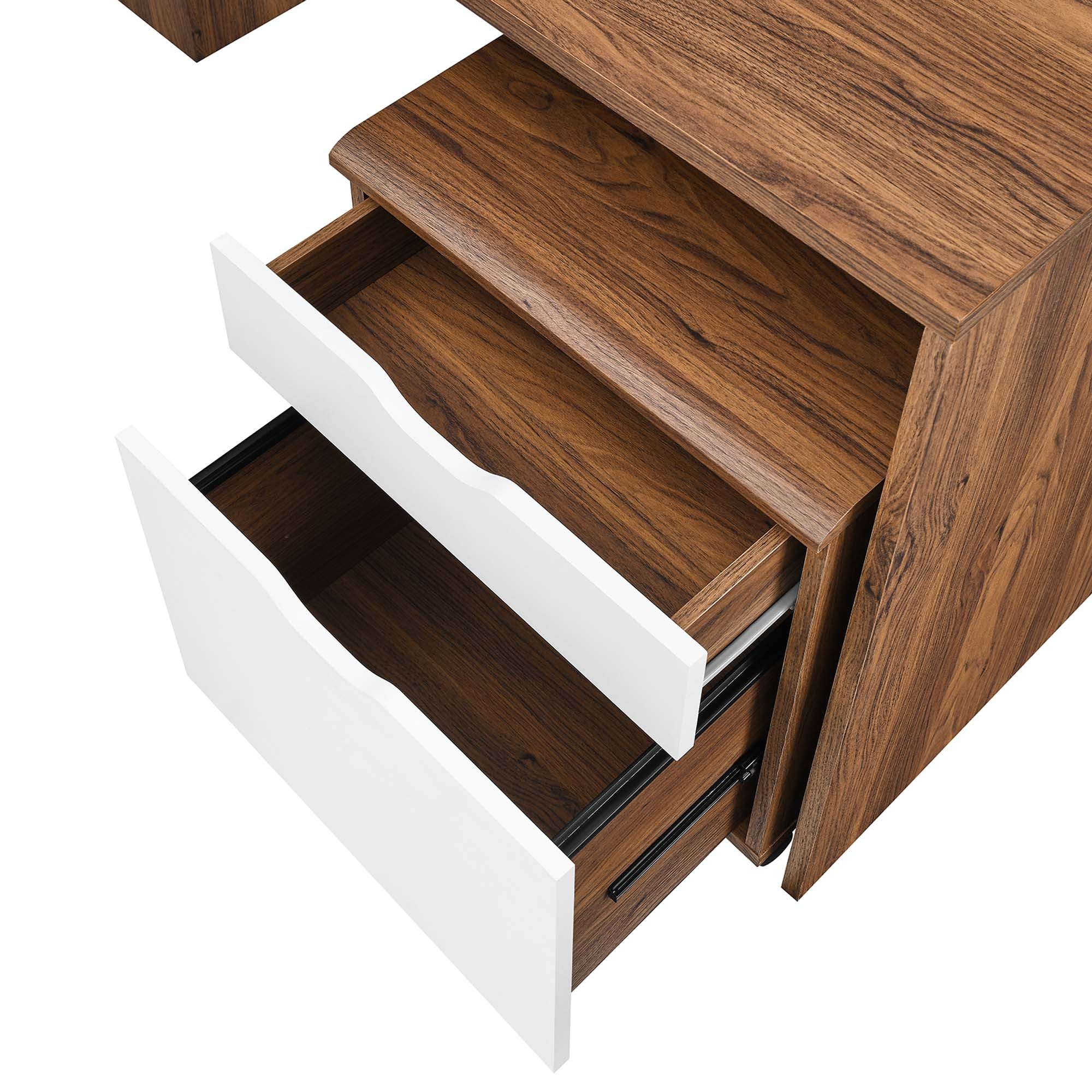Envision Wood Desk and File Cabinet Set in Walnut White