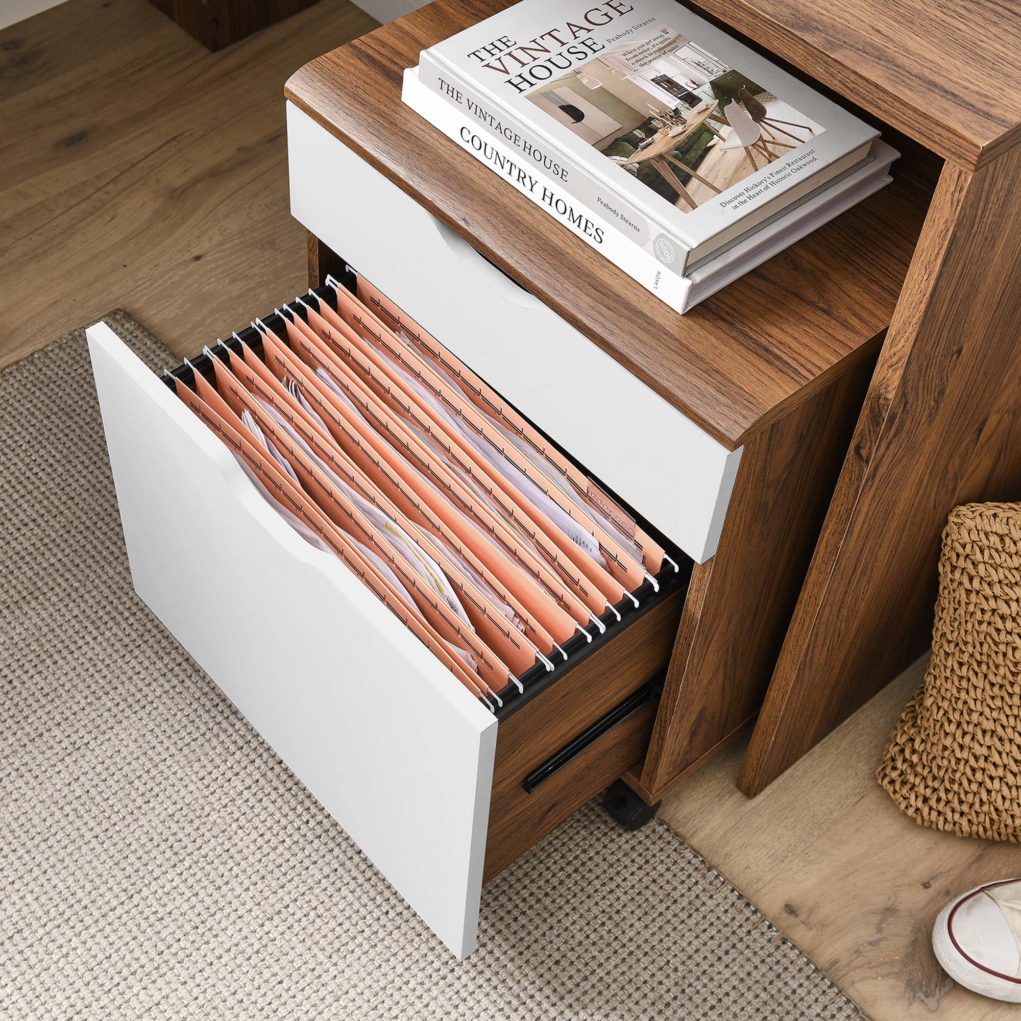 Envision Wood Desk and File Cabinet Set in Walnut White