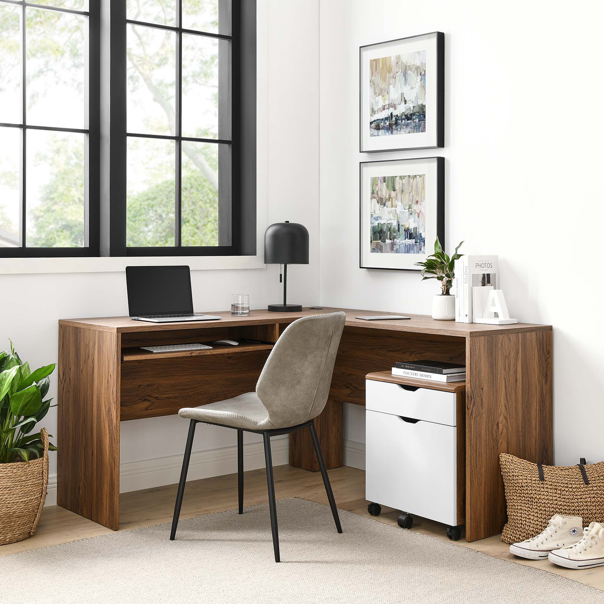 Envision Wood Desk and File Cabinet Set in Walnut White
