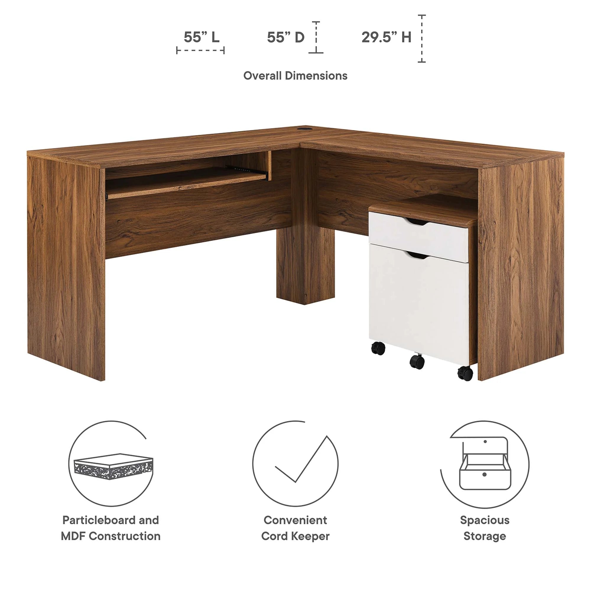 Envision Wood Desk and File Cabinet Set in Walnut White