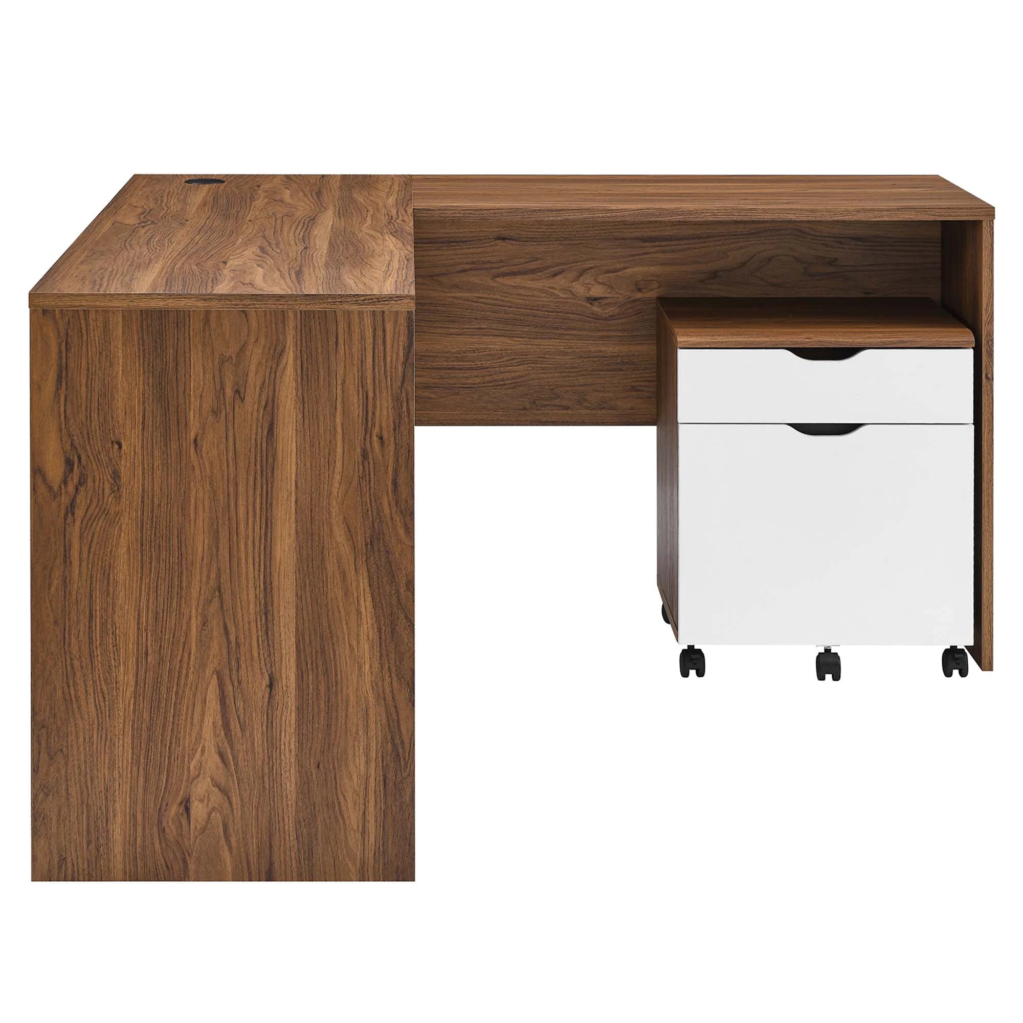 Envision Wood Desk and File Cabinet Set in Walnut White