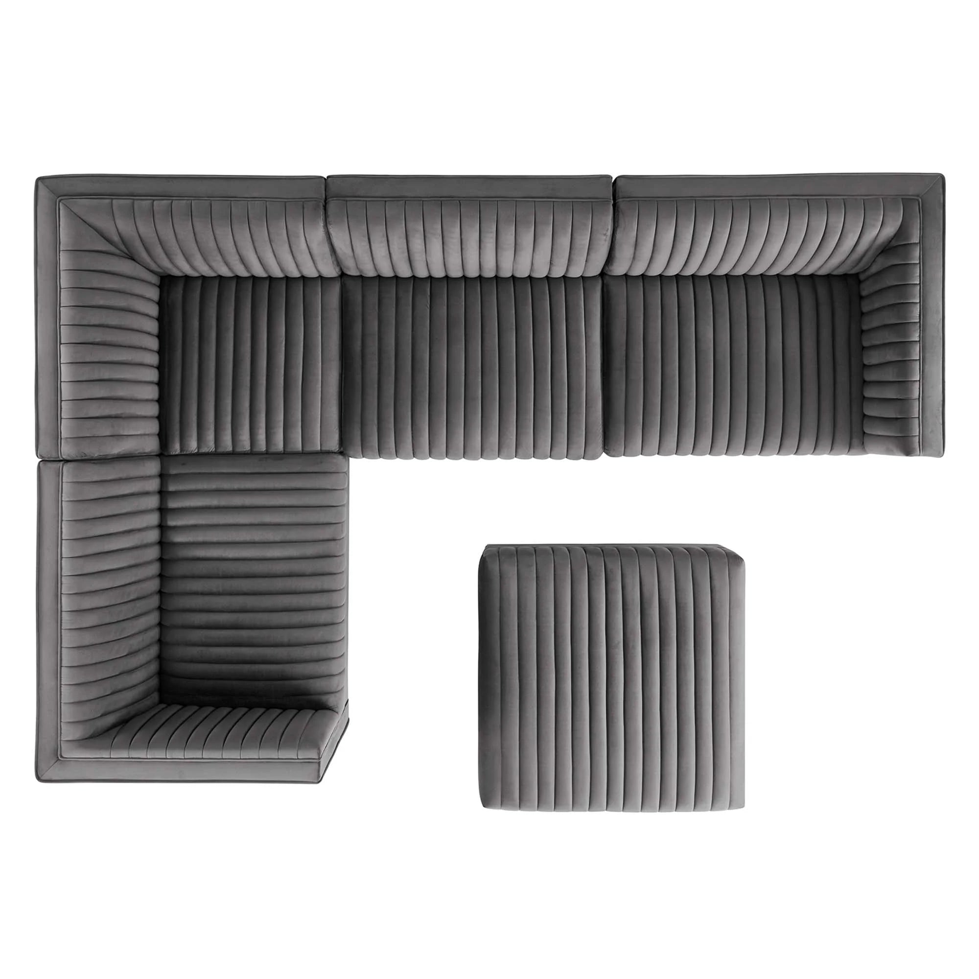 Sanguine 5-Piece Channel Tufted Performance Velvet Left-Facing Modular Sectional Sofa in Gray