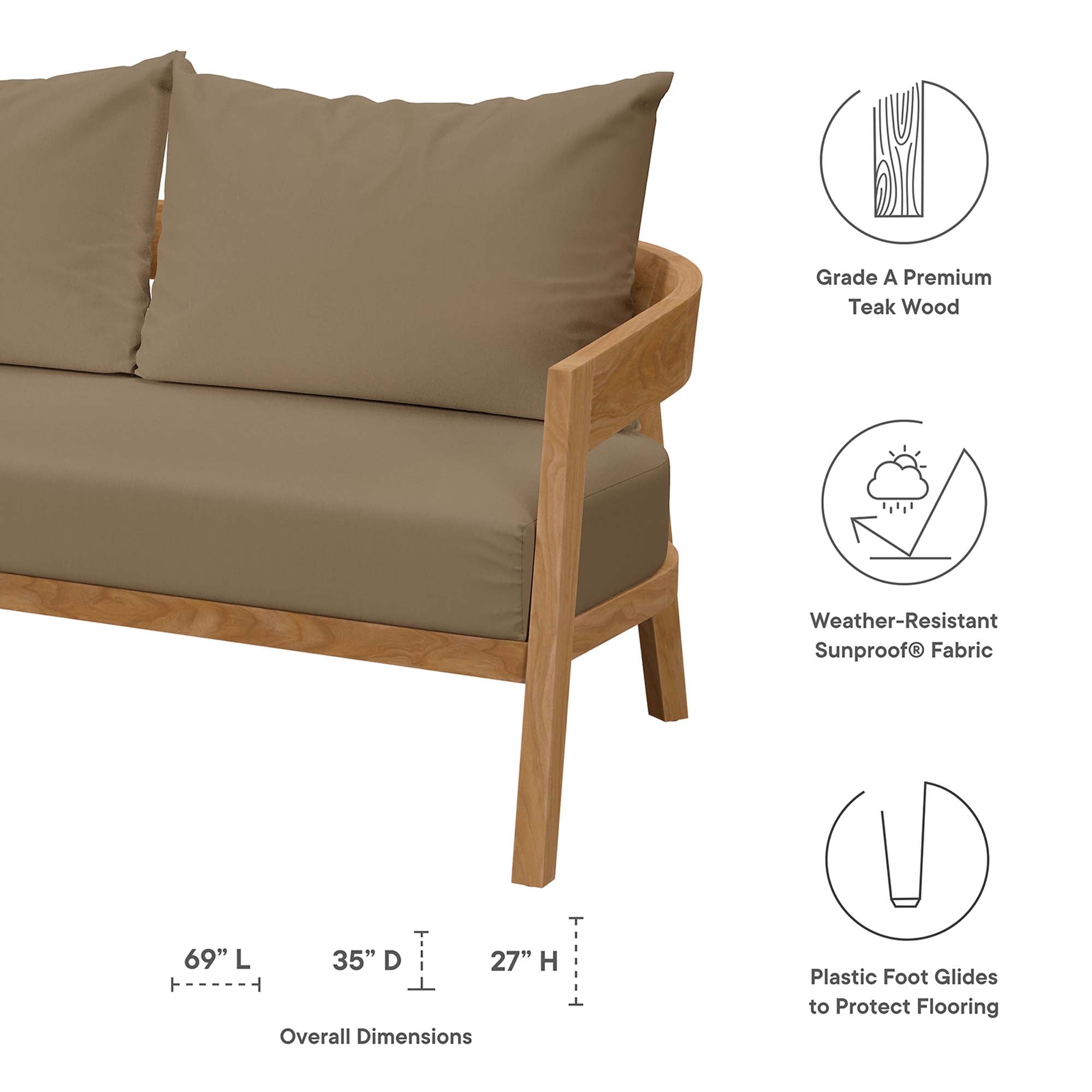 Brisbane 3-Piece Teak Wood Outdoor Patio Set