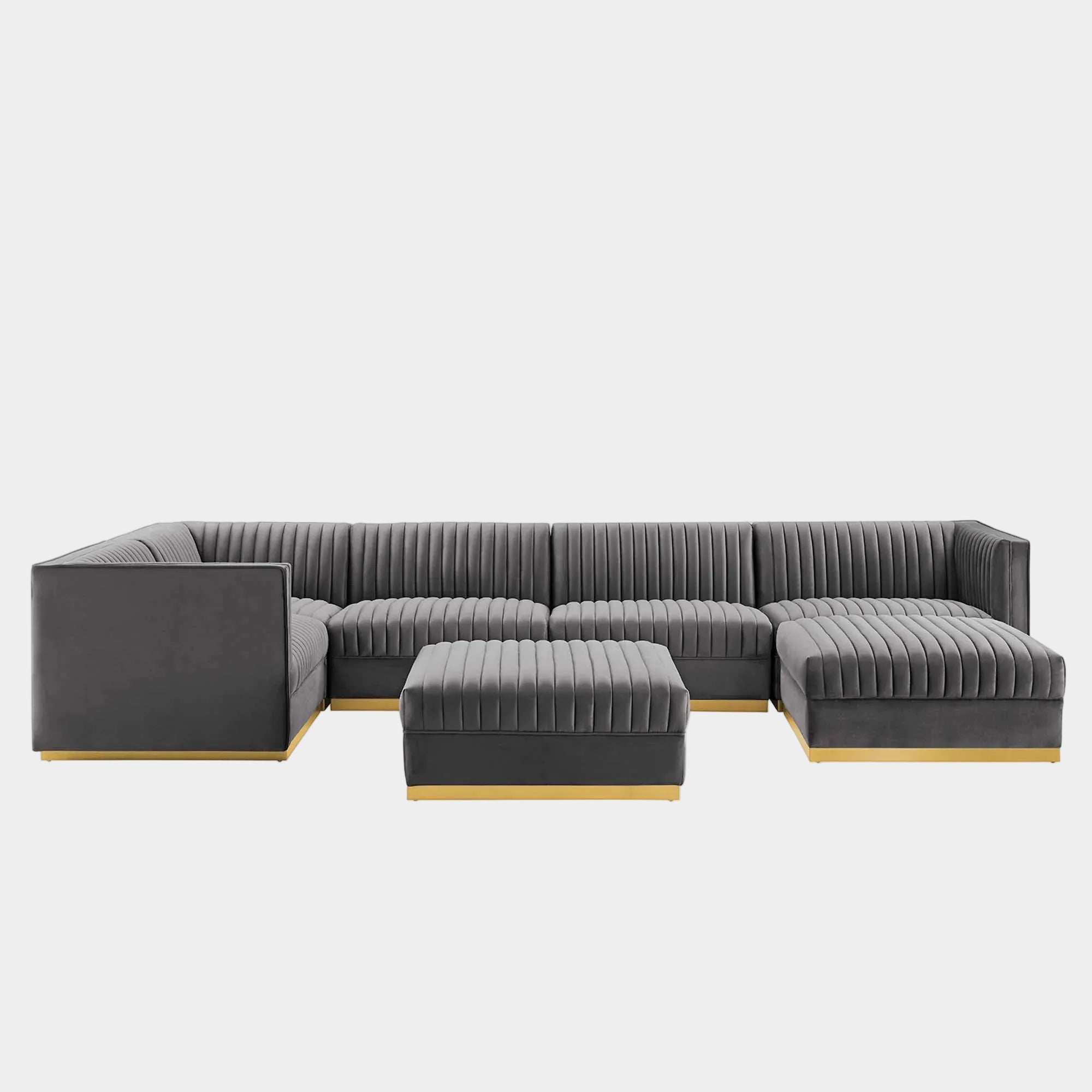 Sanguine 7-Piece Channel Tufted Performance Velvet Left-Facing Modular Sectional Sofa in Gray