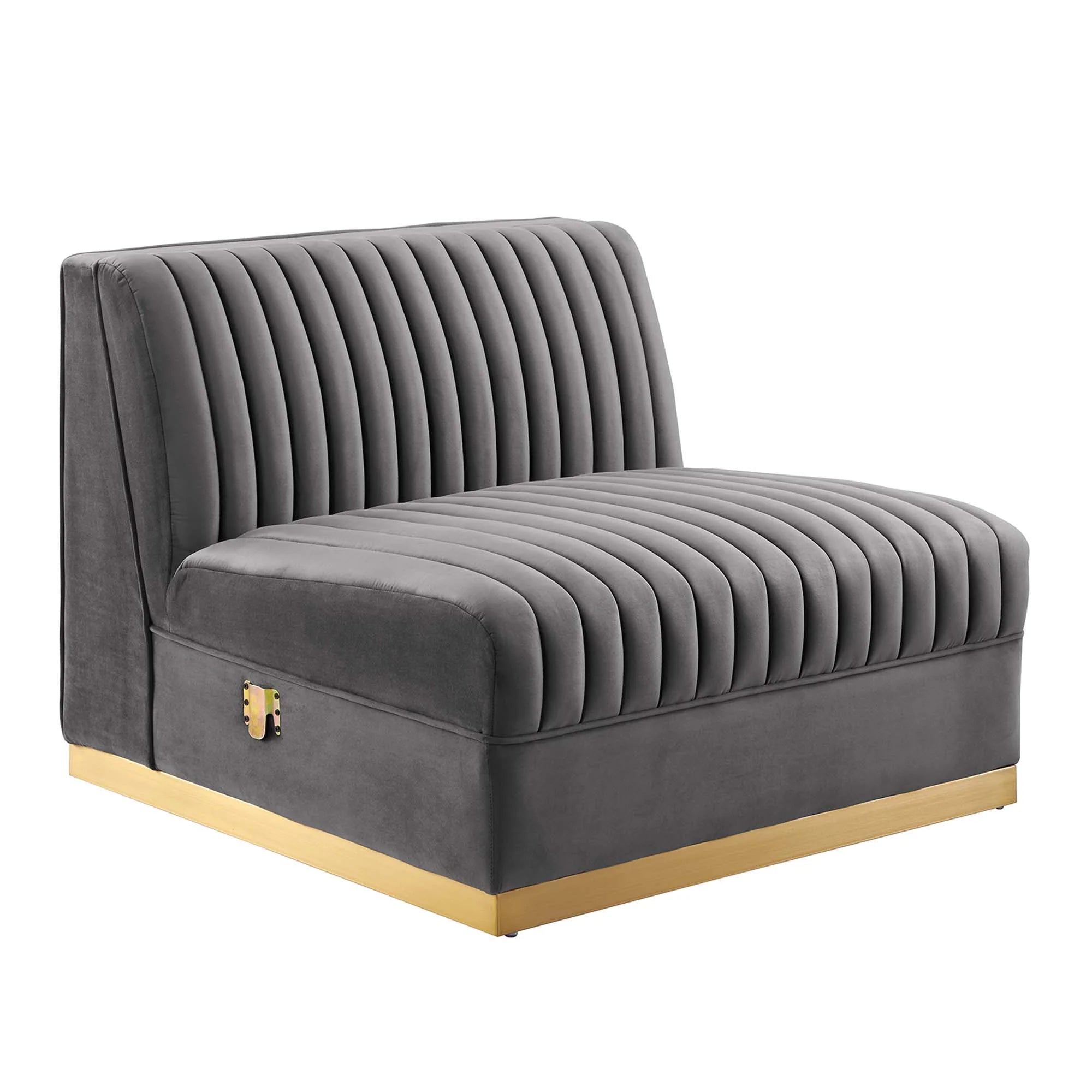 Sanguine 7-Piece Channel Tufted Performance Velvet Left-Facing Modular Sectional Sofa in Gray