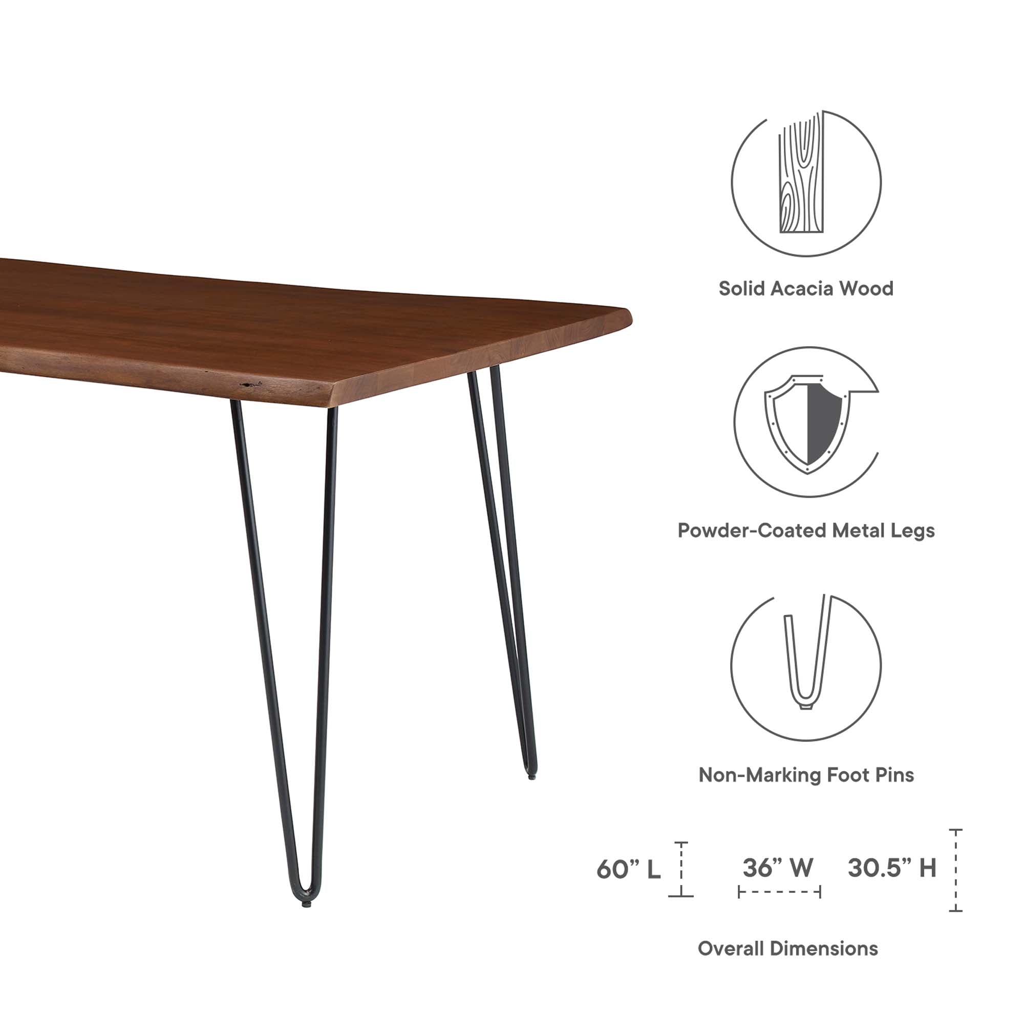 Table à manger en bois d'acacia à bords vivants Ardor de 74 po