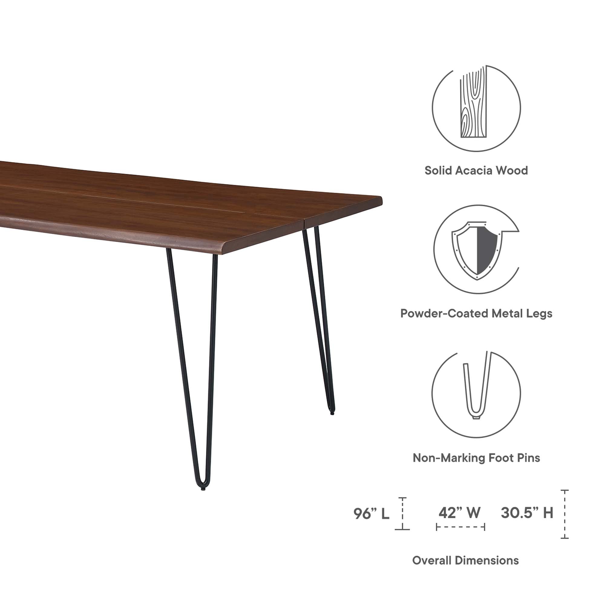 Table à manger en bois d'acacia à bords vivants Ardor de 96 po