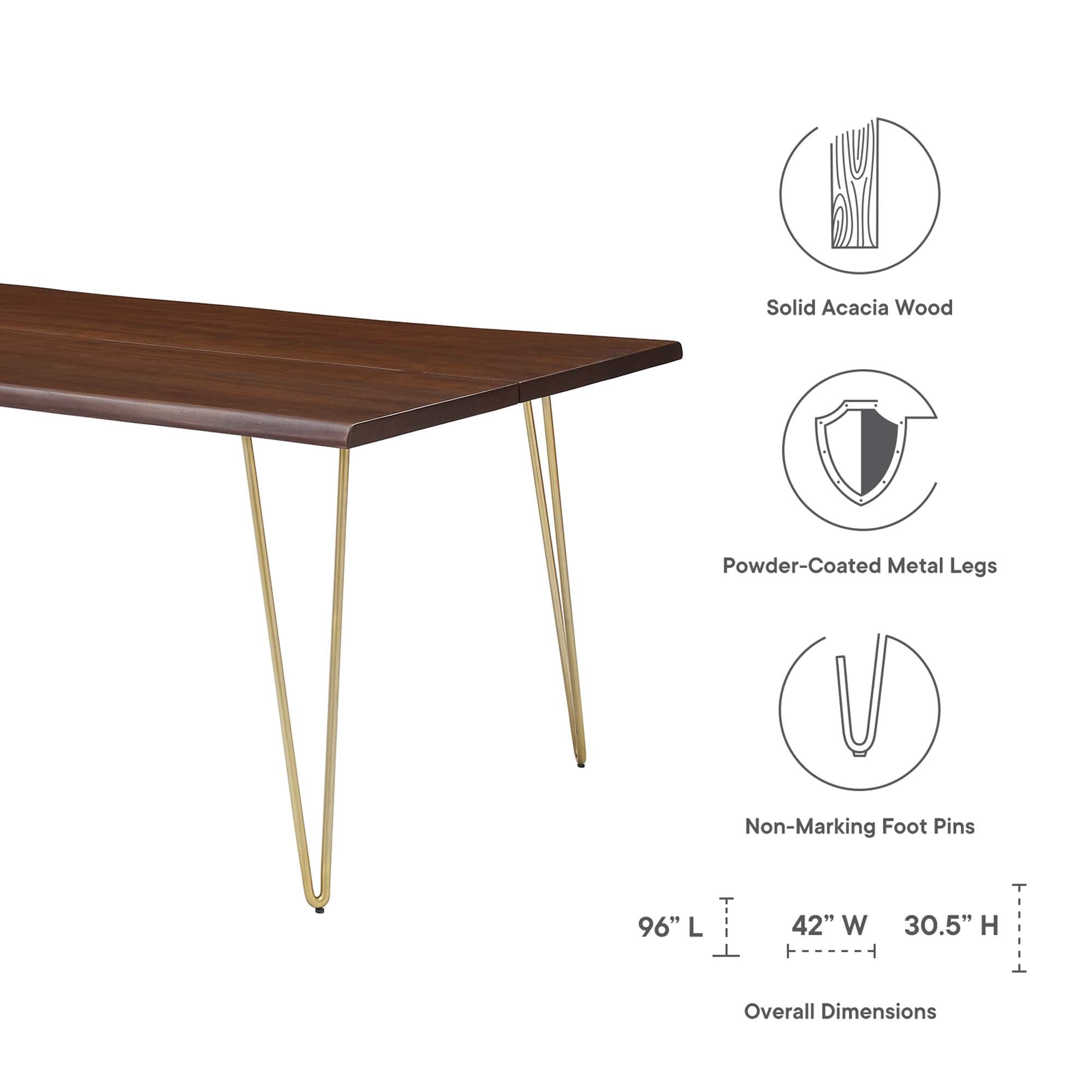 Table à manger en bois d'acacia à bords vivants Ardor de 96 po