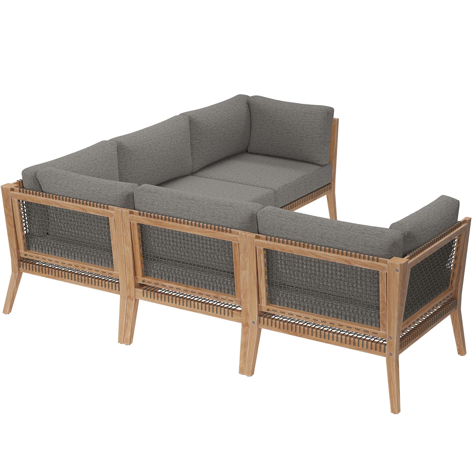 Clearwater 5-Piece Outdoor Patio Teak Wood Sectional Sofa