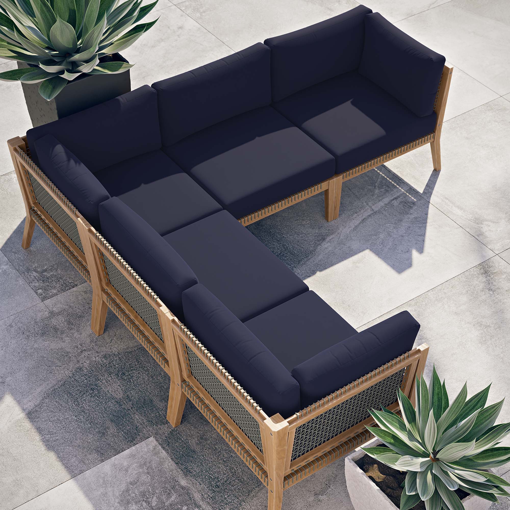 Clearwater 5-Piece Outdoor Patio Teak Wood Sectional Sofa