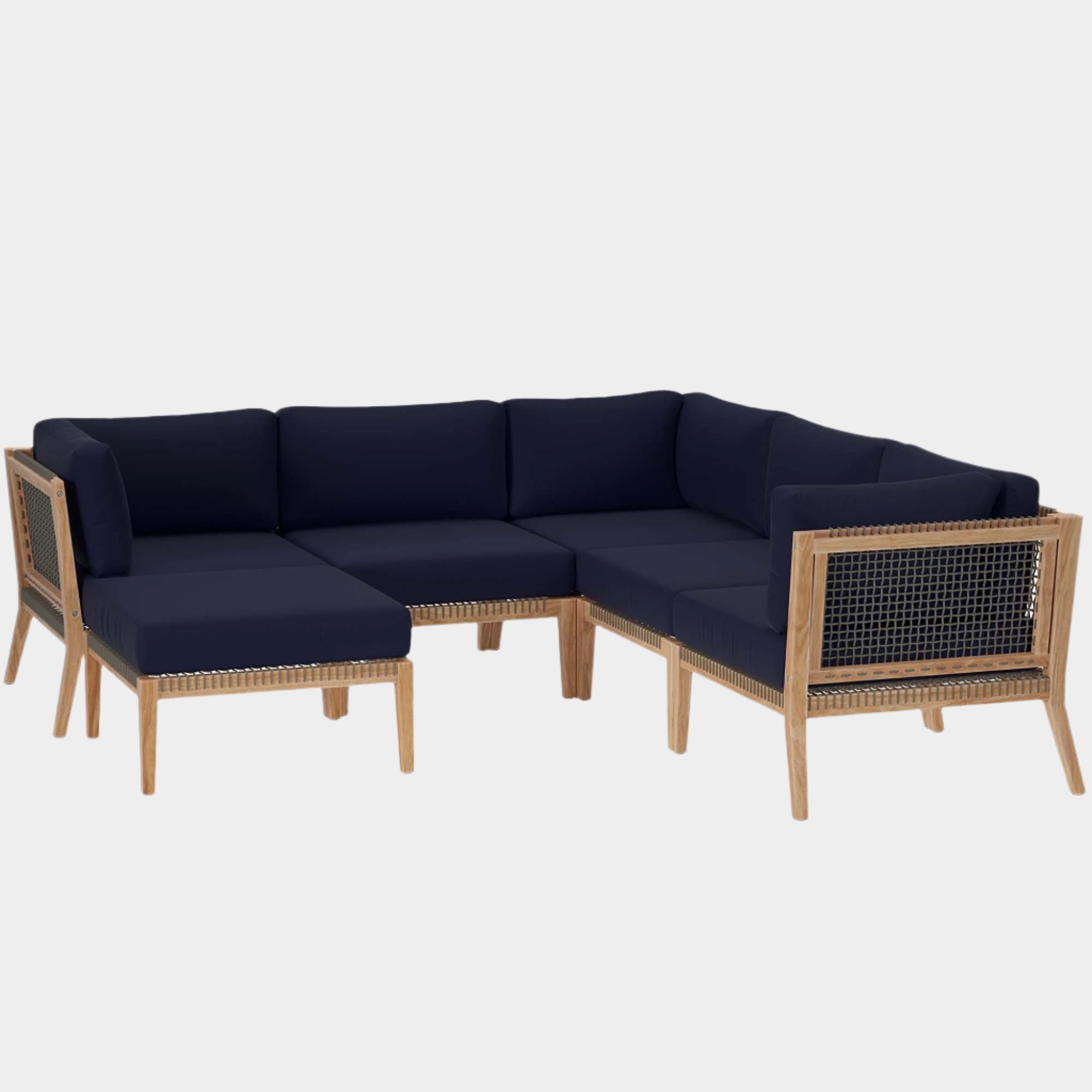Clearwater 6-Piece Outdoor Patio Teak Wood Sectional Sofa