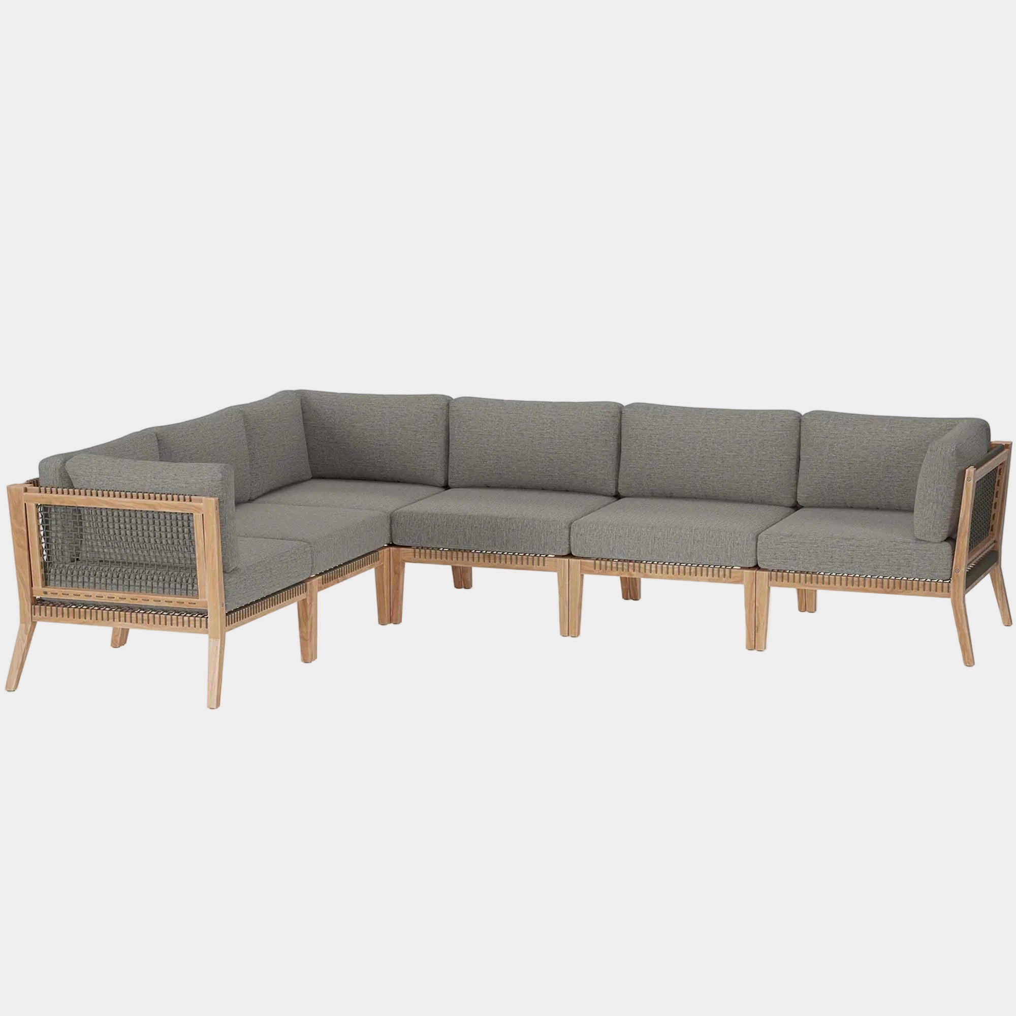 Clearwater 6-Piece Outdoor Patio Teak Wood Sectional Sofa