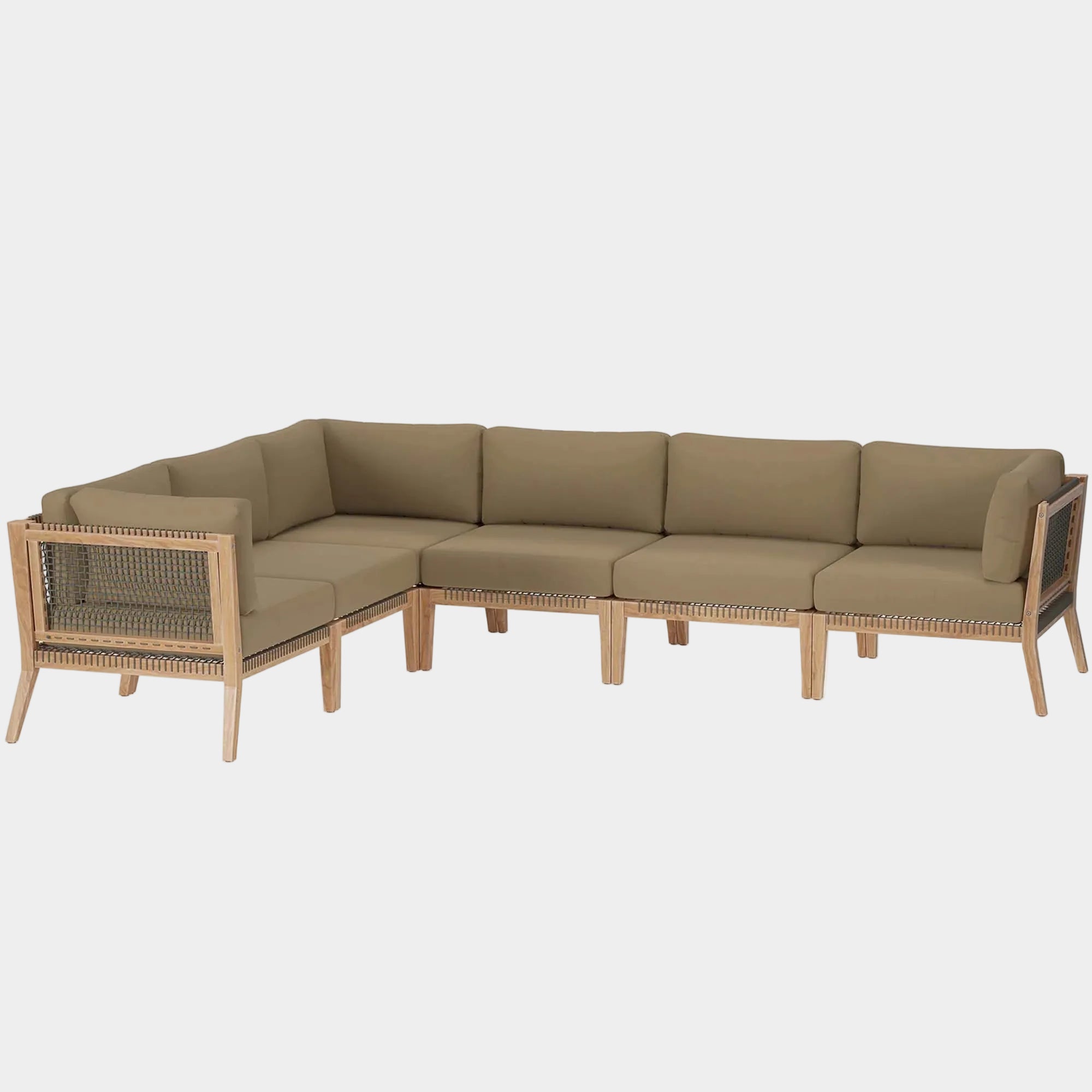Clearwater 6-Piece Outdoor Patio Teak Wood Sectional Sofa