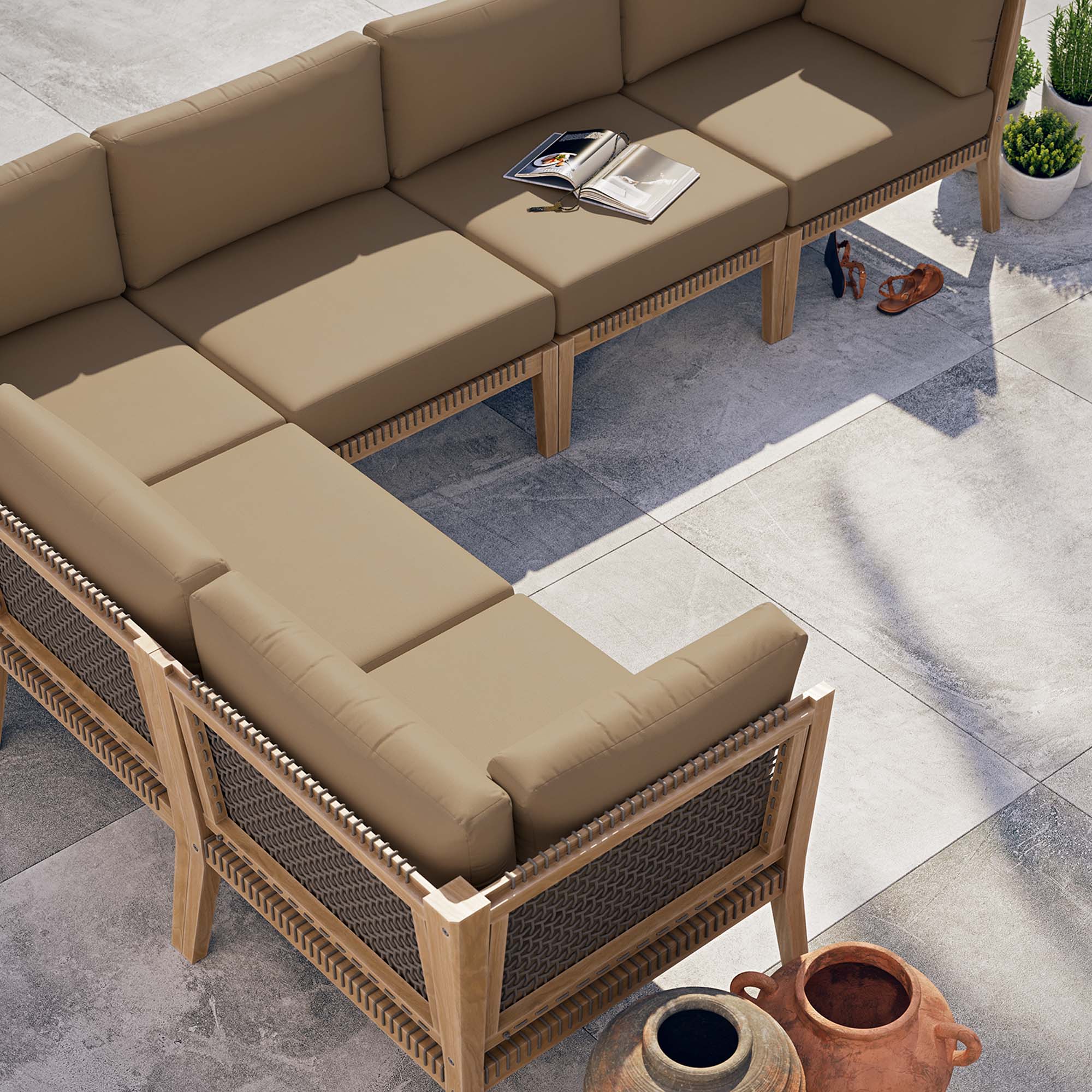Clearwater 6-Piece Outdoor Patio Teak Wood Sectional Sofa