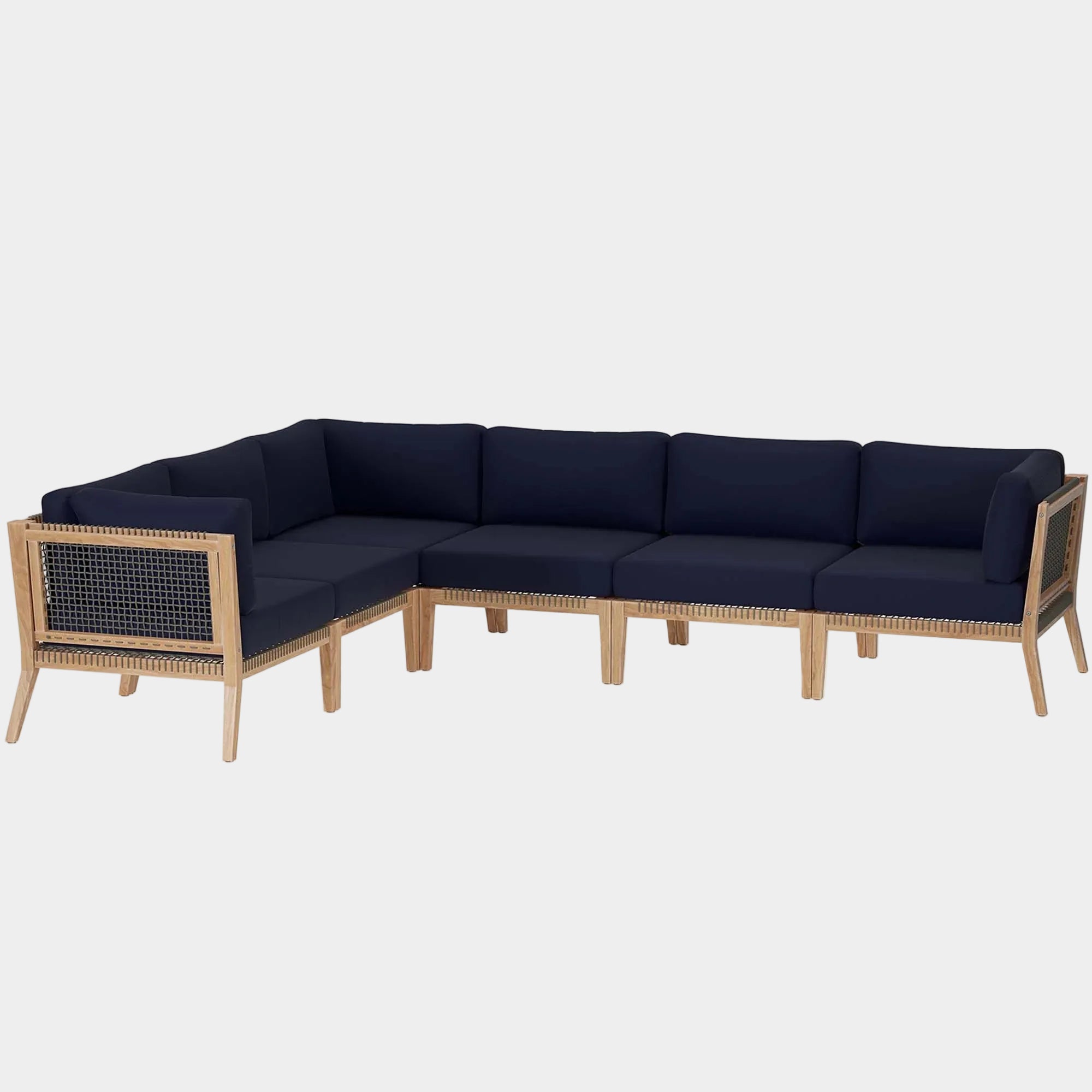 Clearwater 6-Piece Outdoor Patio Teak Wood Sectional Sofa