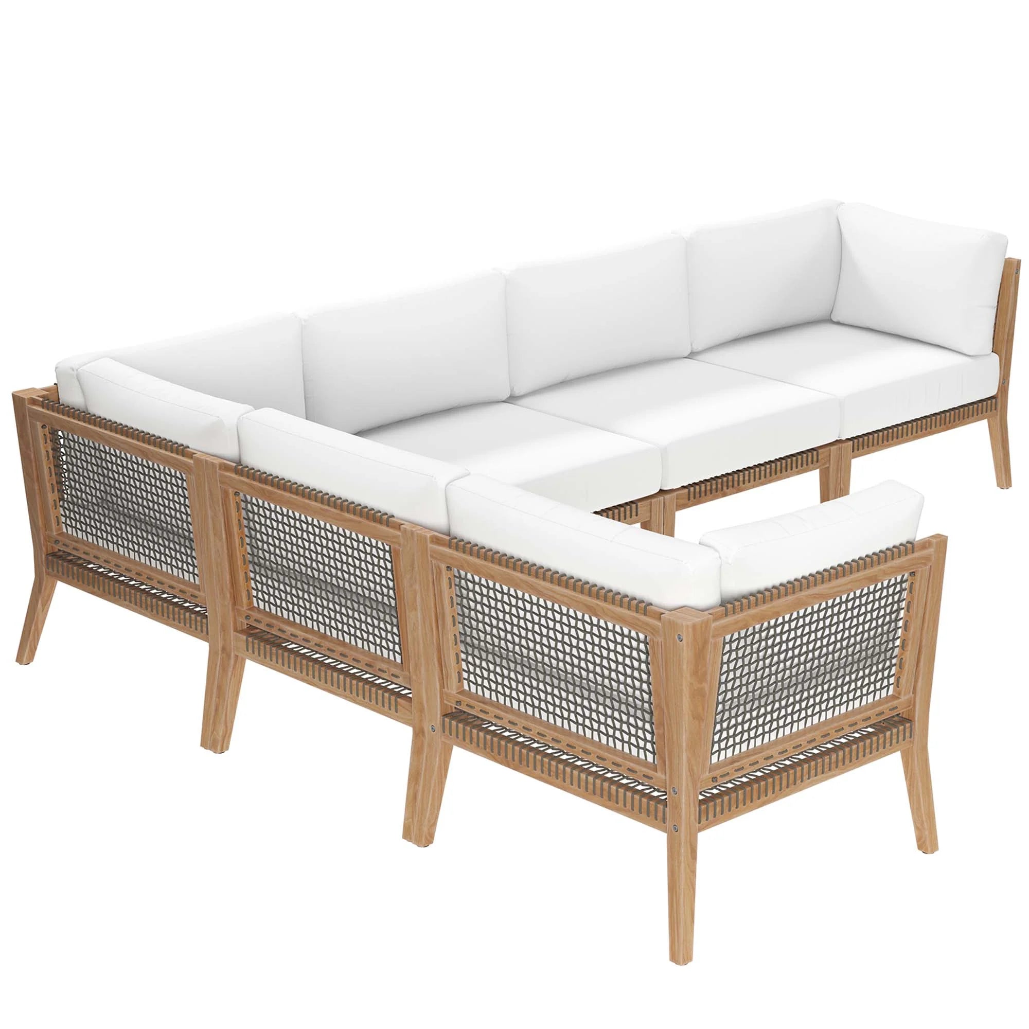 Clearwater 6-Piece Outdoor Patio Teak Wood Sectional Sofa