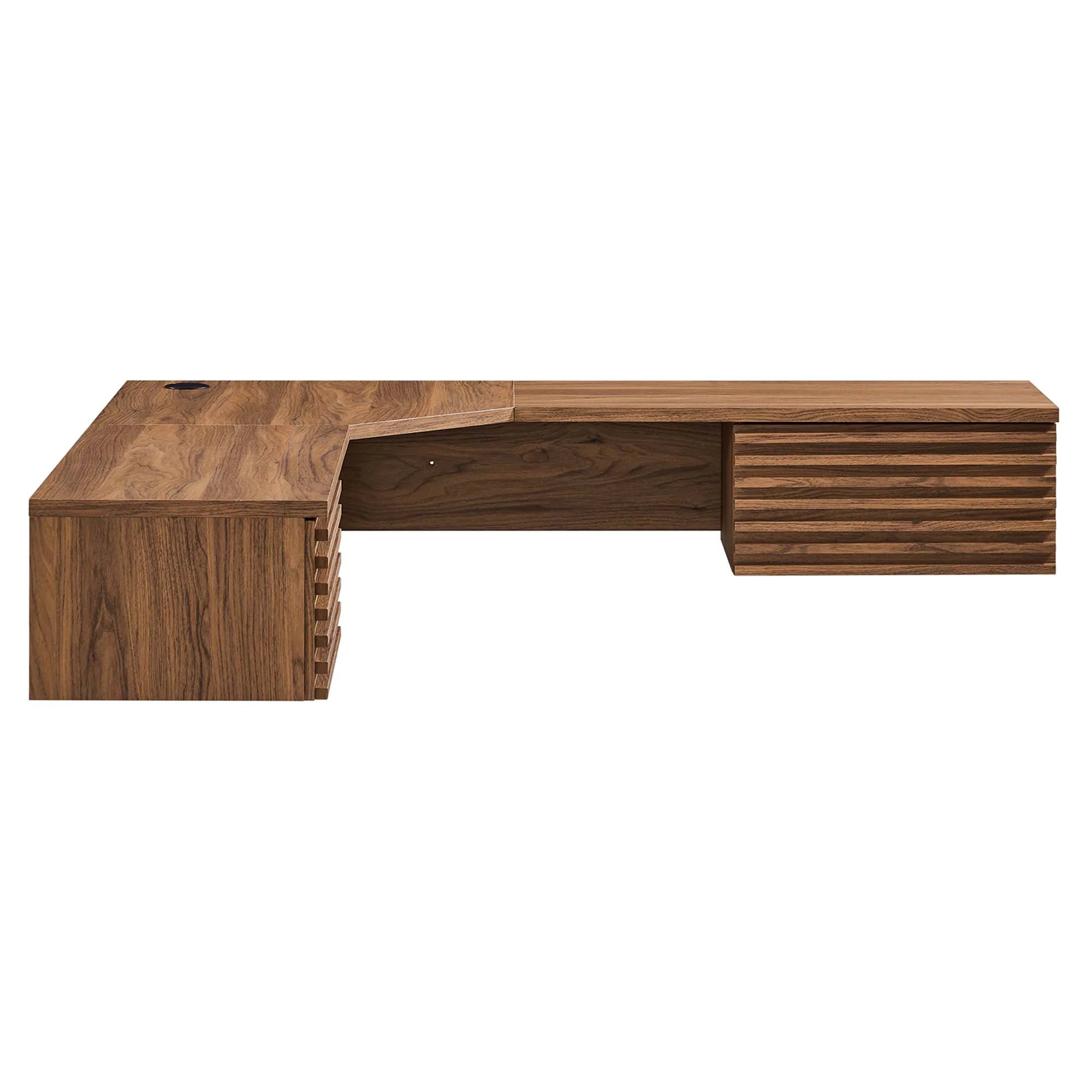 Render Wall Mount Corner Office Desk in Walnut