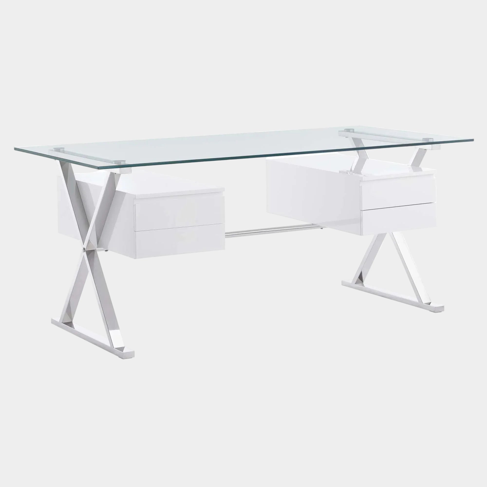 Sector 71" Glass Top Glass Office Desk in White